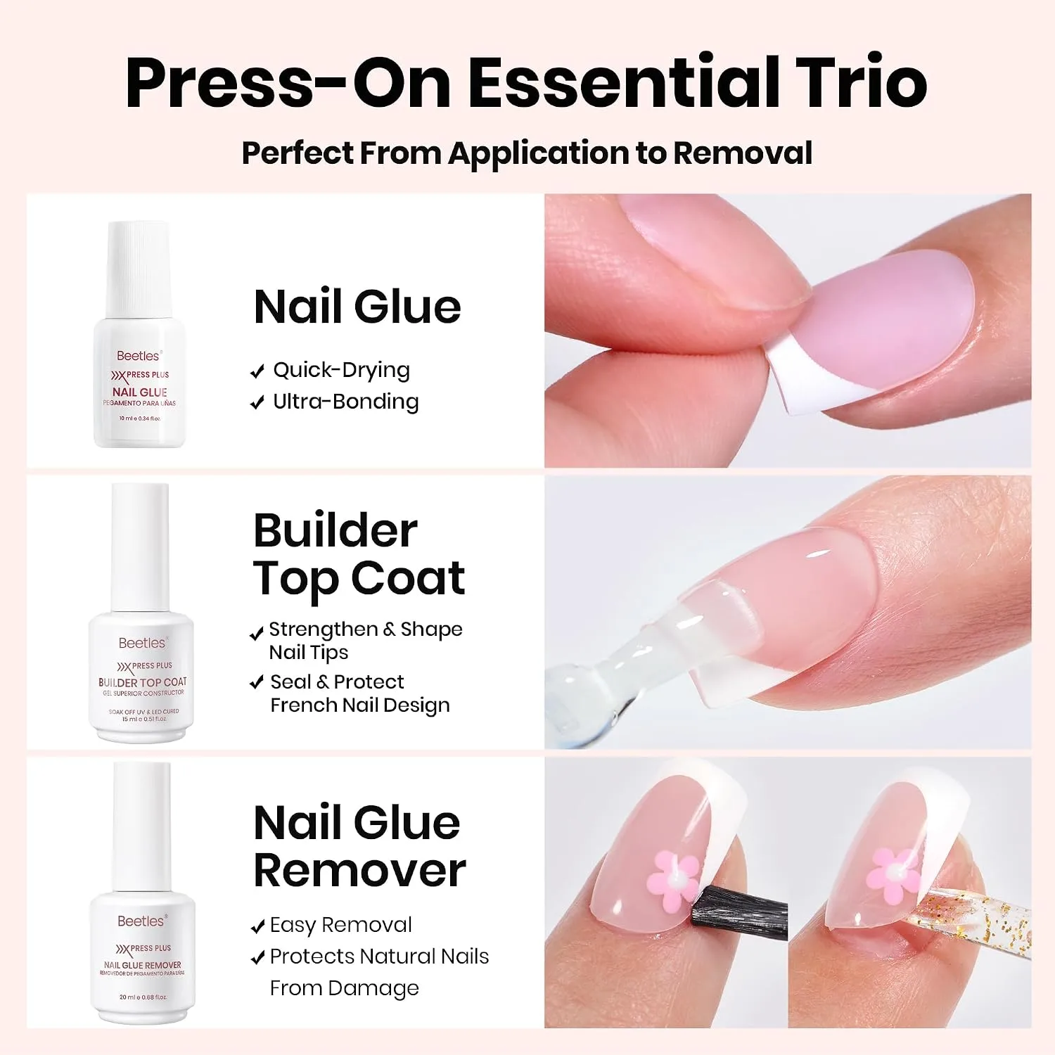 Beetles Fast Dry Nail Glue, Builder Top Coat & Remover Set