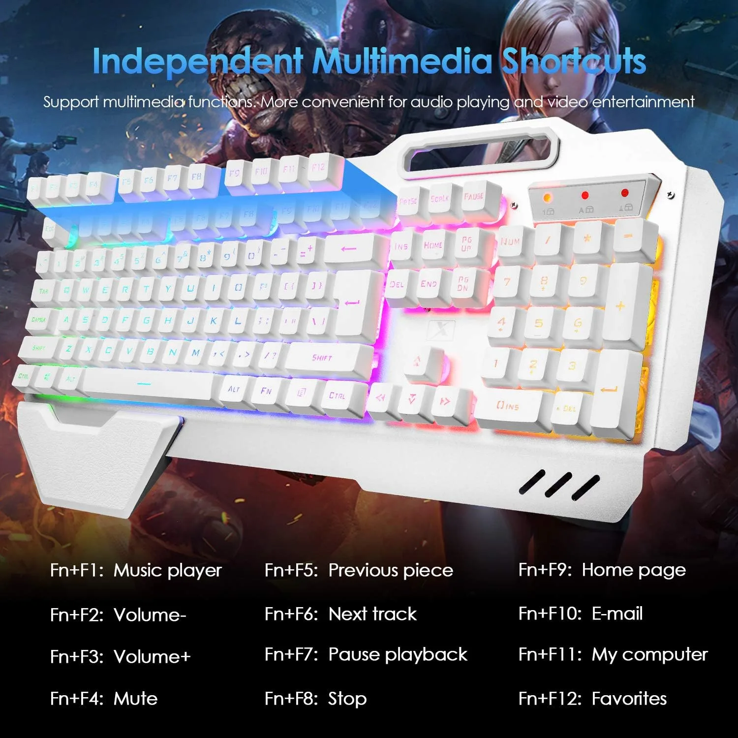 Wireless Gaming Keyboard and Mouse,RGB Backlit Rechargeable Keyboard Mouse with 5000mAh Battery Metal Panel,Removable Hand Rest Mechanical Feel Keyboard and 7 Color Gaming Mute Mouse for PC Gamers