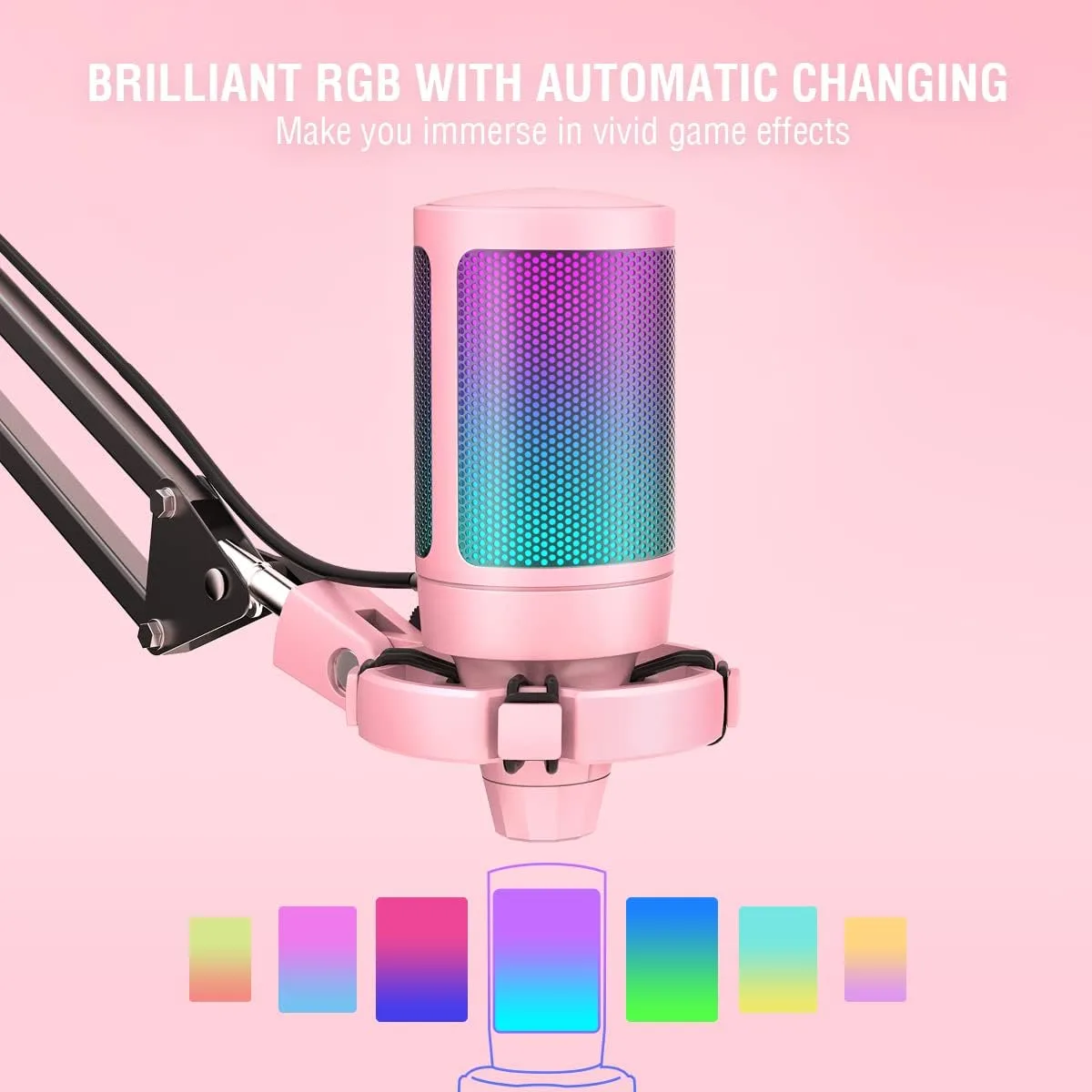 FIFINE A6T Pink Gaming USB Condenser Microphone Kit for Podcast Streaming
