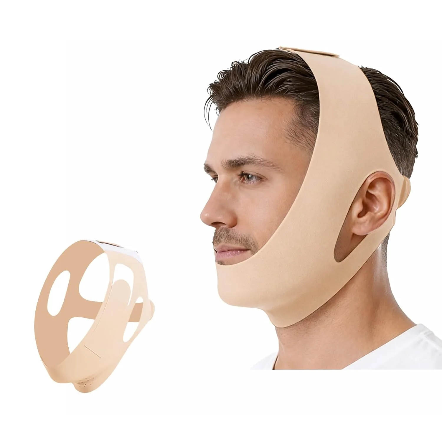 Collagen Face Sculpt Wrap, Jawline Strap, Jaw Shaper for Men, V-Line Lifting Mask, Reusable & Washable for Sleep & Daily Wear (Beige-1PCS)