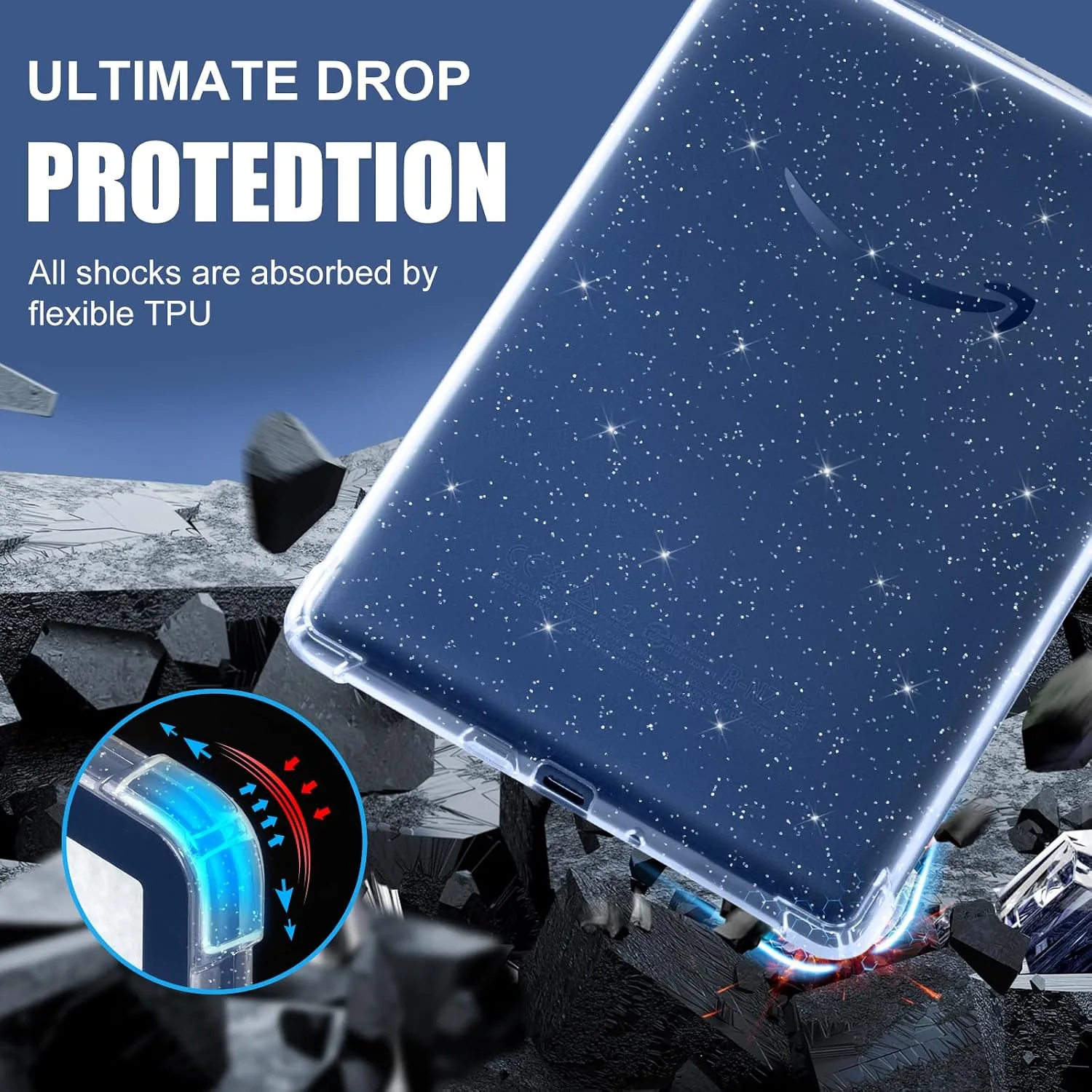 CoBak Clear Case for 6" E-Reader 2024 and 2022 (11th Generation) - Ultra-Slim Soft TPU Transparent Cover,Lightweight & Durable Protection, Glitter