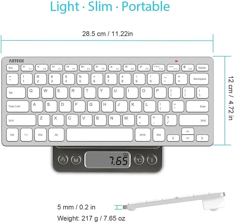 Arteck 2.4G Wireless Keyboard Ultra Slim and Compact Keyboard with Media Hotkeys for Computer Desktop PC Laptop Surface Smart TV and Windows 11/10/8/7, Silver