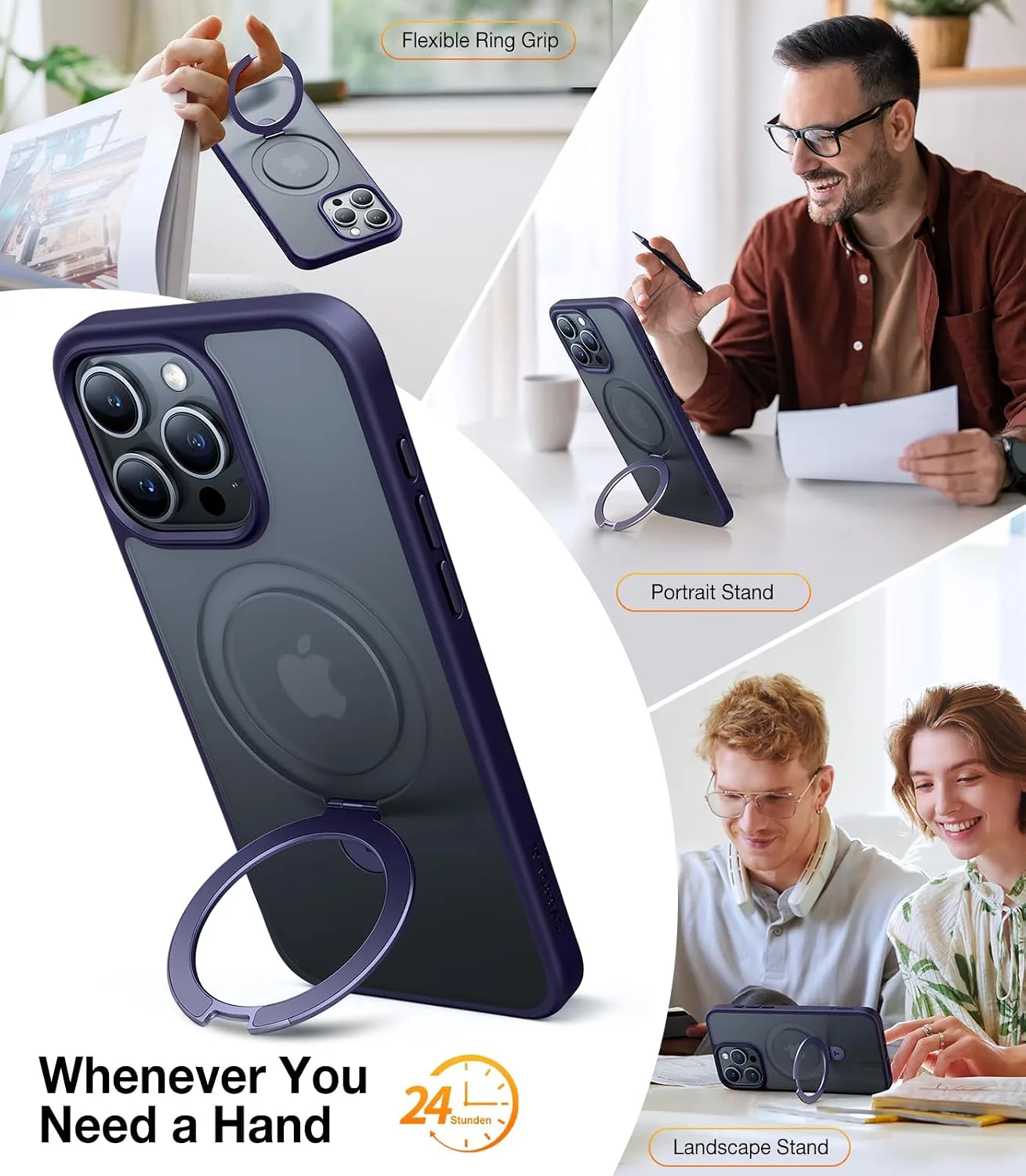 TORRAS Magnetic Ostand for iPhone 15 Pro Max Case, [Military Grade Drop Tested][Compatible with MagSafe][Build in Kickstand] Translucent Hard Back Soft Edge Anti-Fingerprint 6.7" 2023, Purple