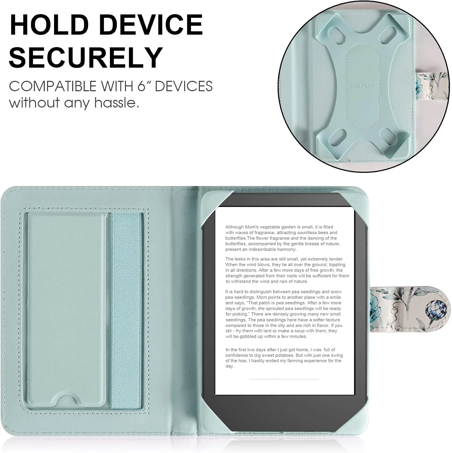HoYiXi Universal Case for 6 inch eReader,Compatible with Kindle/Kobo Clara HD/Kobo Clara 2E/Paperwhite/Pocketbook/Tolino eReader,with HandStrap/Kickstand, Cover Case for 6'' eReaders,Blue Rose