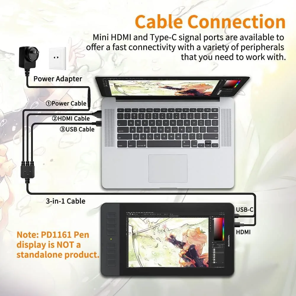 GAOMON PD1161 Drawing Tablet with Screen, Tilt, 8 Shortcut Keys, 11.6" FHD