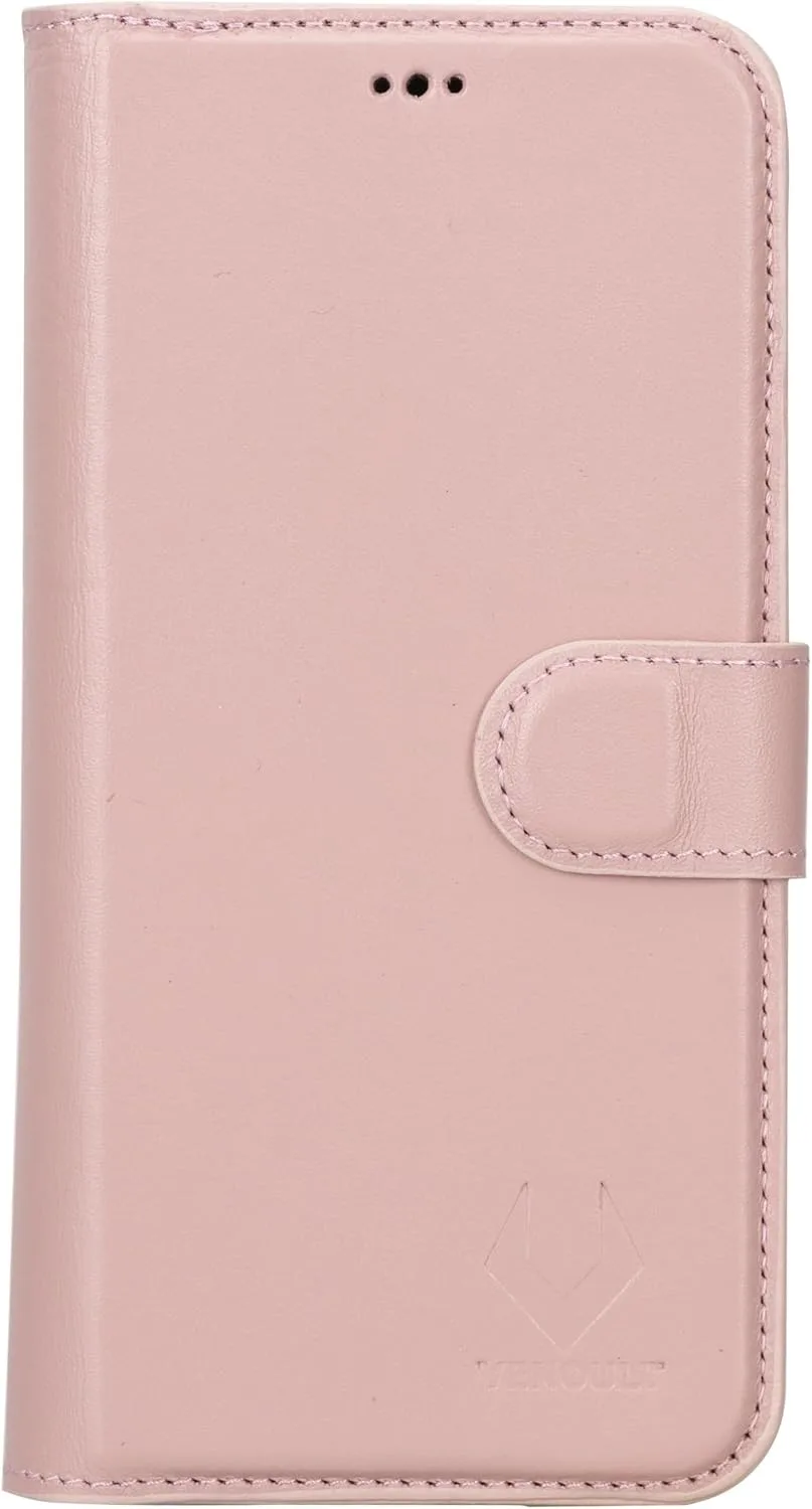 VENOULT Wallet Case for iPhone, Full Grain Genuine Turkish Leather, Magnetic Detachable, RFID 4 Card Slots, Business Style, Compatible with MagSafe (Sweet Pink, iPhone 16 Pro)