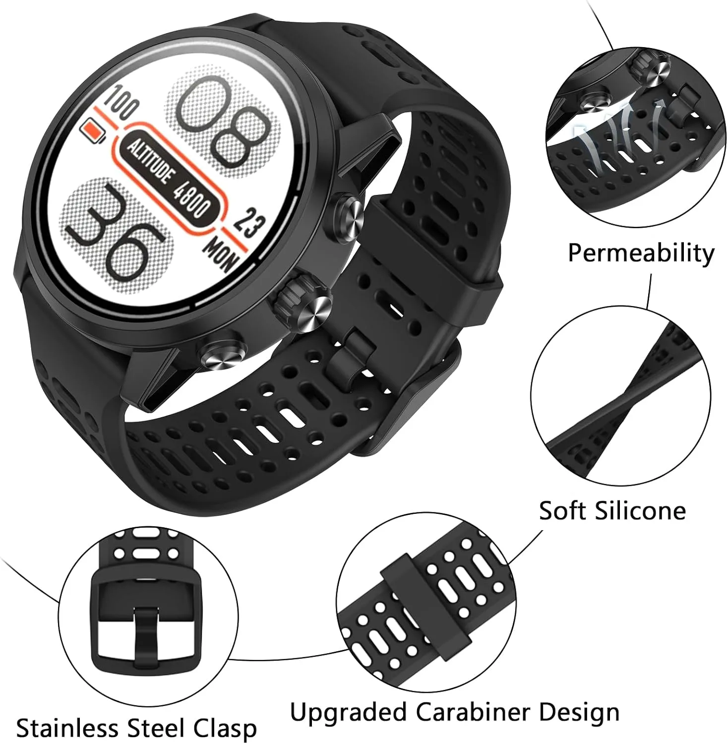Compatible with Coros Pace 2 Watch Band, 20mm Quick Release Sports Silicone Watch Band Breathable Wristband Strap Women Men Strap for COROS APEX 2/APEX 42mm