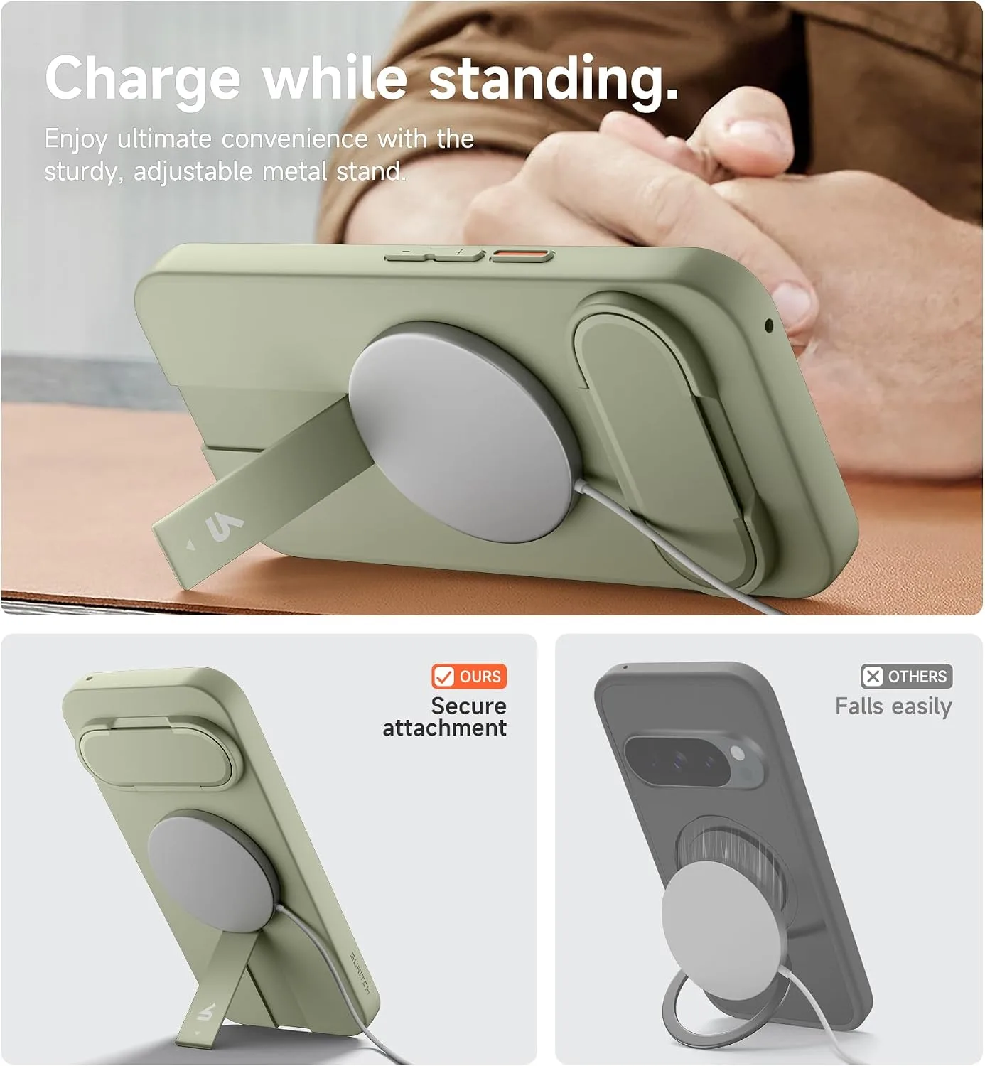 SURITCH for Google Pixel 11/11 Pro Phone Case, Compatible with MagSafe, Protective Cover with Camera Cover & Adjustable Metal Kickstand for Pixel 11/11 Pro 2026 -Sage Green