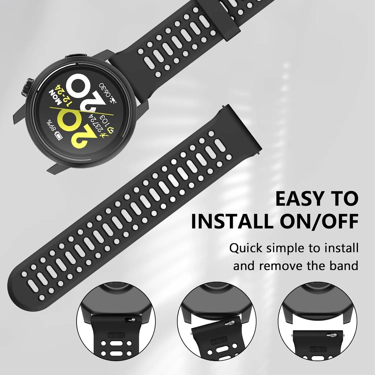 Compatible with COROS Pace 3 Watch Band, 22mm Quick Release Sports Silicone Watch Band Breathable Wristband Strap Women Men Strap for COROS APEX 2 Pro/APEX 46mm/APEX Pro