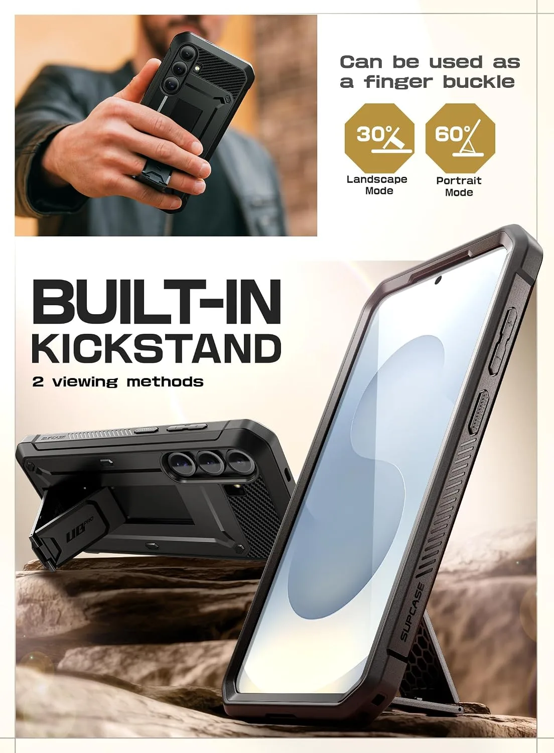 SUPCASE for Galaxy S25 Plus Case with Built-in Screen Protector, Black