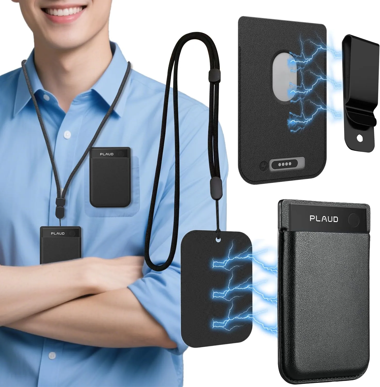 Kit 3 en 1 para Grabadora Vinffy Plaud Note AI/Pro AI con Collar, Muñequera y Clip Negro