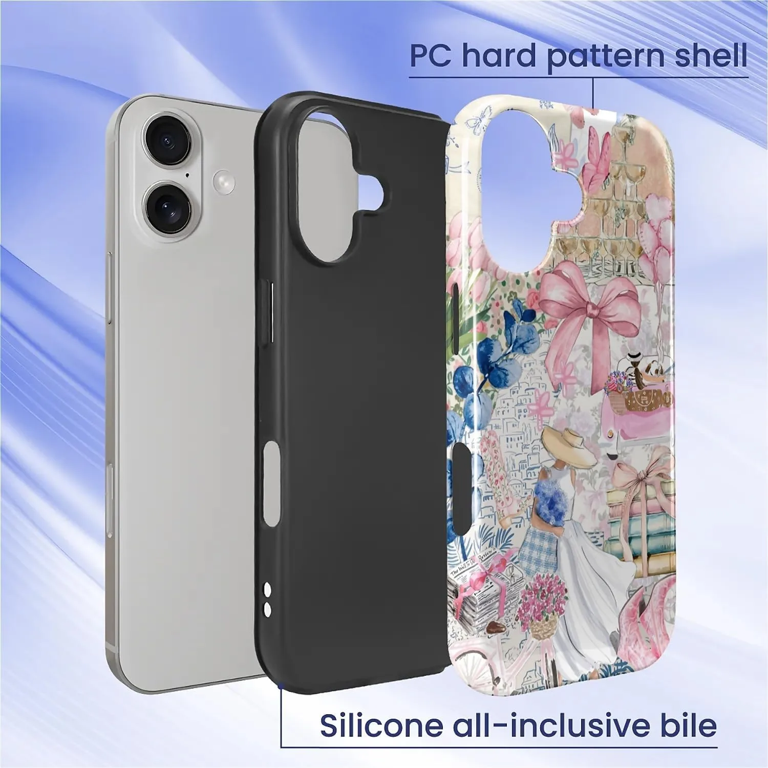 DAIZAG Case for iPhone 17,Mixed 2 Layer Design Shockproof Soft TPU Ddouble Protection Phone Case for iPhone 17-Magazine Books Flower Bow Collage