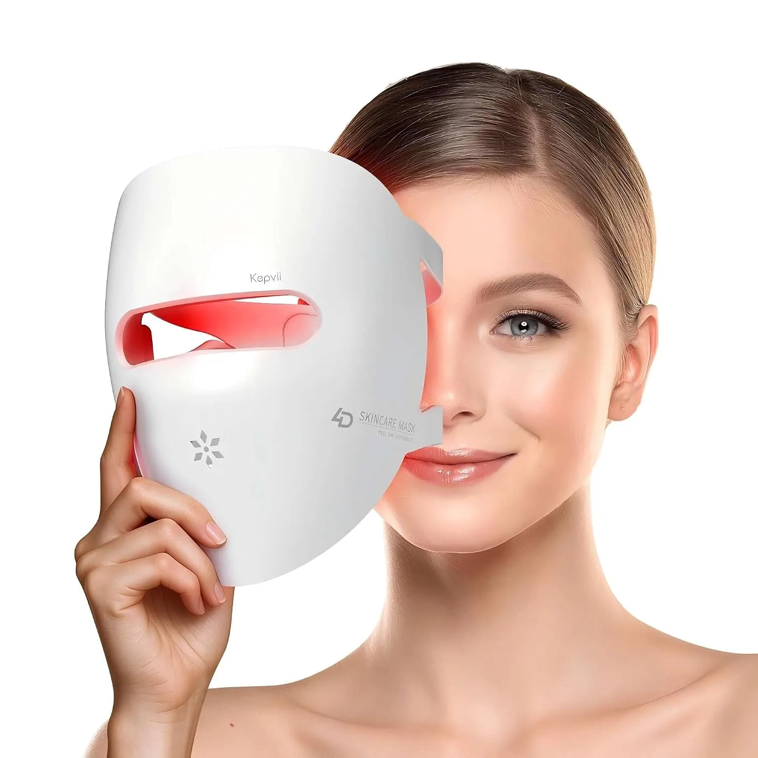 4D Red Light Therapy Mask for face,Real 328 LEDs,4 Long Light Waves 6× More Powerful, Rechargeable LED Face Mask for Home & Travel, Skincare Gifts for Women Mom Wife White