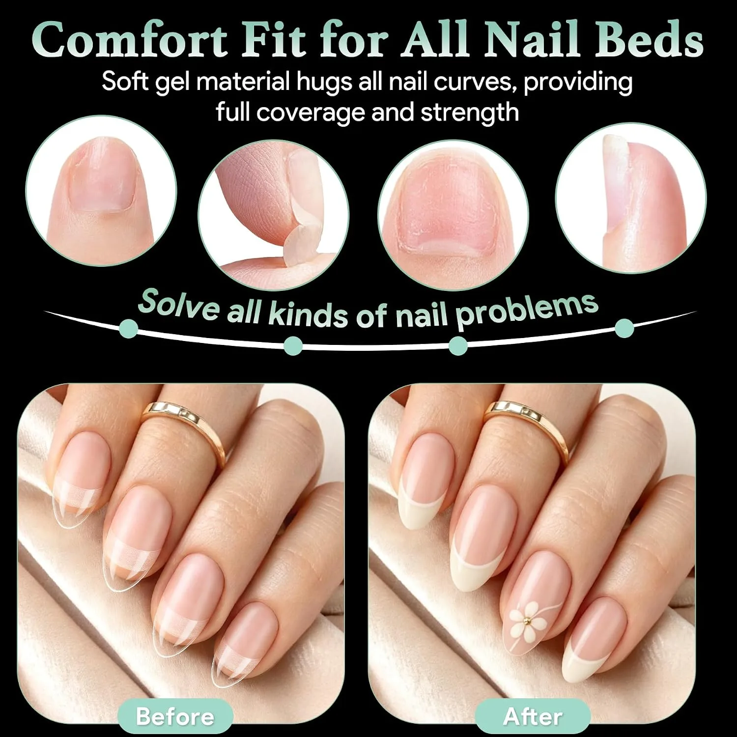 Leykosh Short Almond Half Cover Nail Tips, 15 Sizes 330 PCS Clear