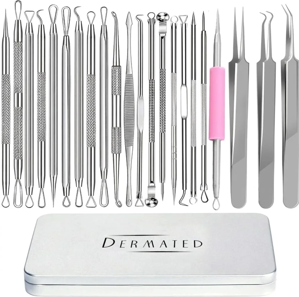 Kit de 22 herramientas para extracción de puntos negros Dermated acero inoxidable 410