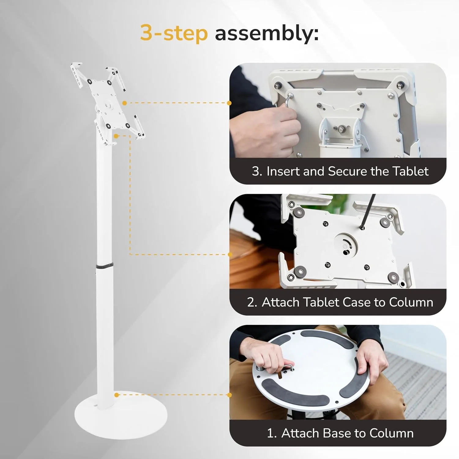 Mount-It! Anti-Theft Universal Tablet Floor Kiosk, Height Adjustable, White