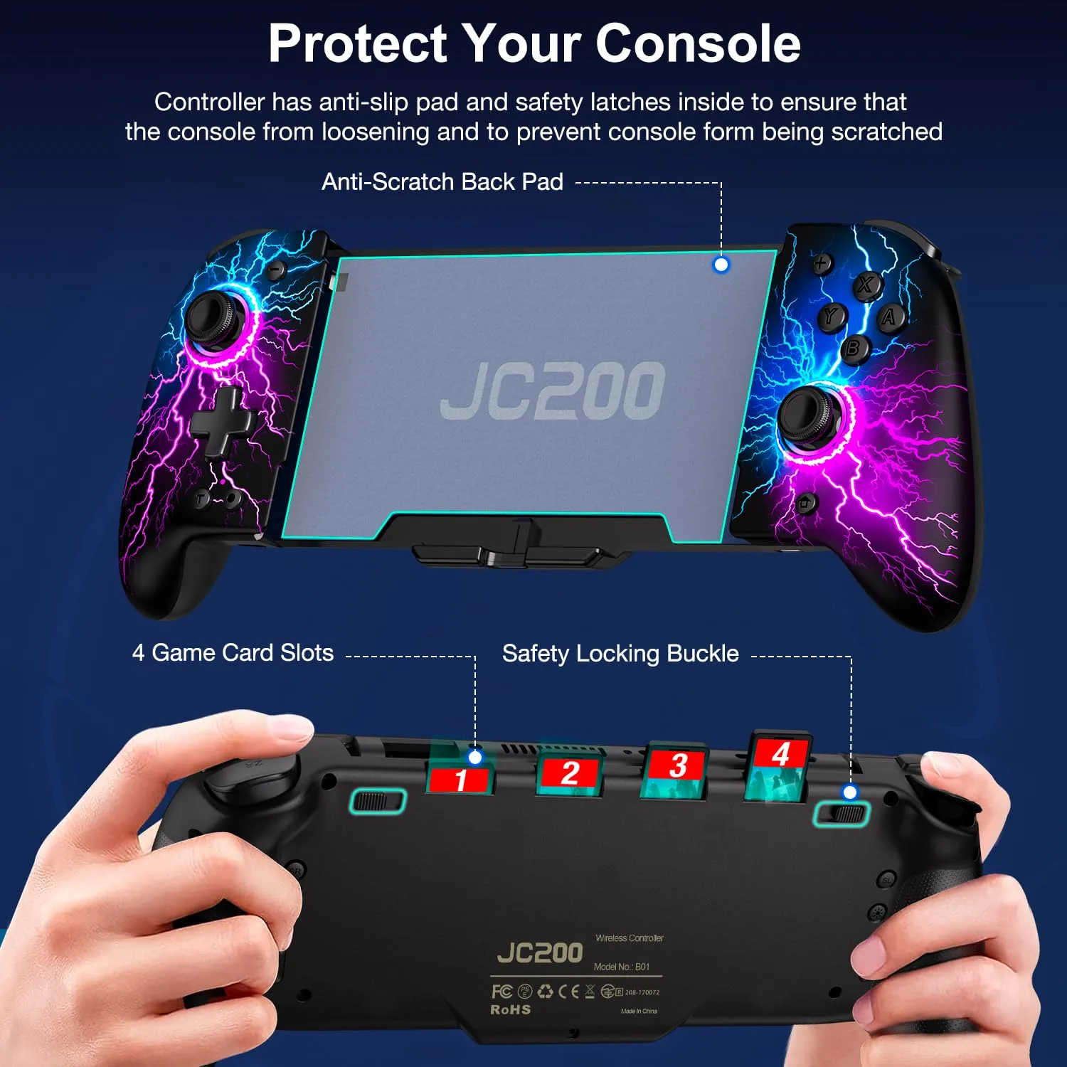 Spican Switch Controllers for Nintendo Switch/Switch OLED, Hall Effect Switch Wireless Pro Controller One-Piece Joypad, Full-Size Handheld Mode Controller with 17 RGB Light/Battery/Turbo/Macro/4 Game Slot