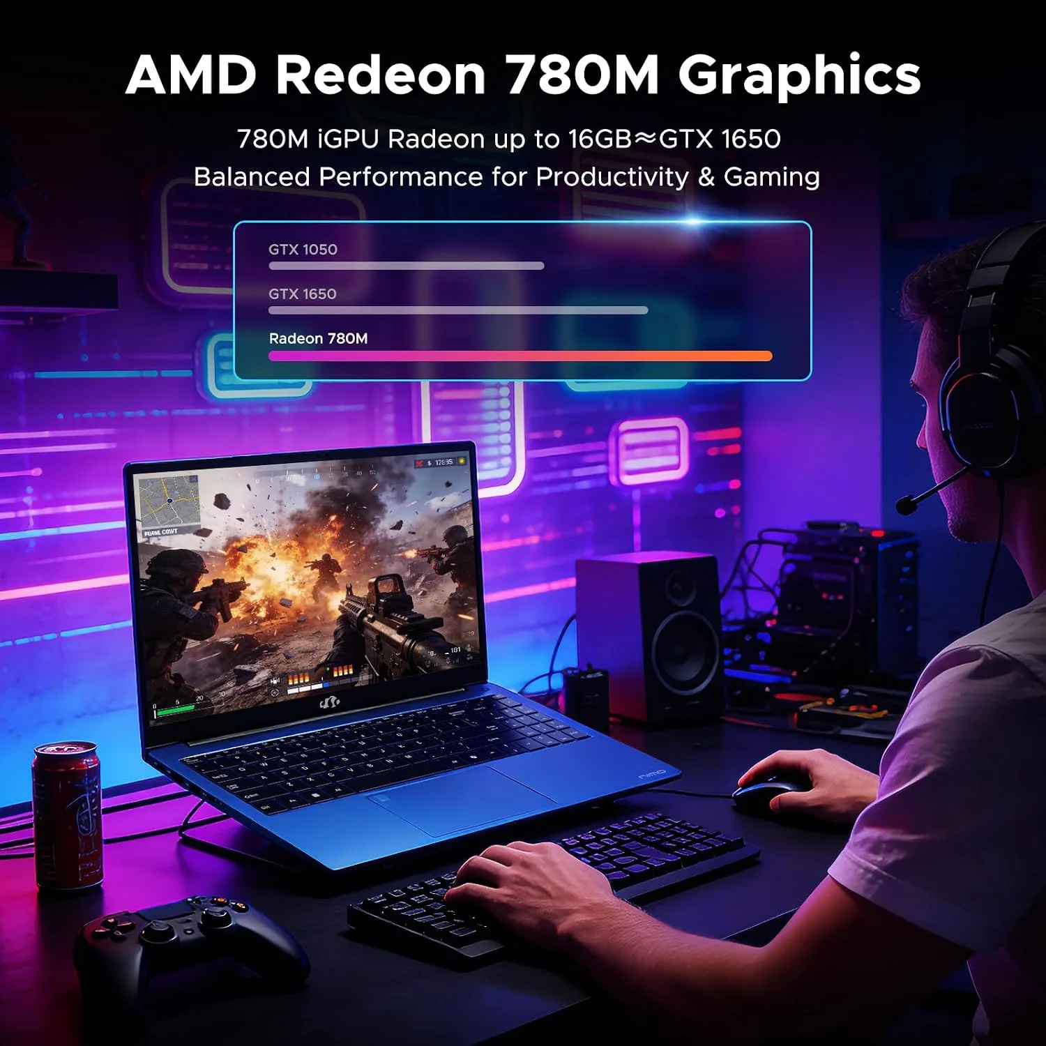 NIMO 15.6" FHD AI-Ready-Laptop, AMD R7-8745HS 16GB DDR5 RAM 512GB SSD (8C/16T, Beat R9 7940HS up to 4.9GHz) 780M-Graphics 100W Type-C Backlit Keyboard Fingerprint for Creators Streaming & Light Gaming