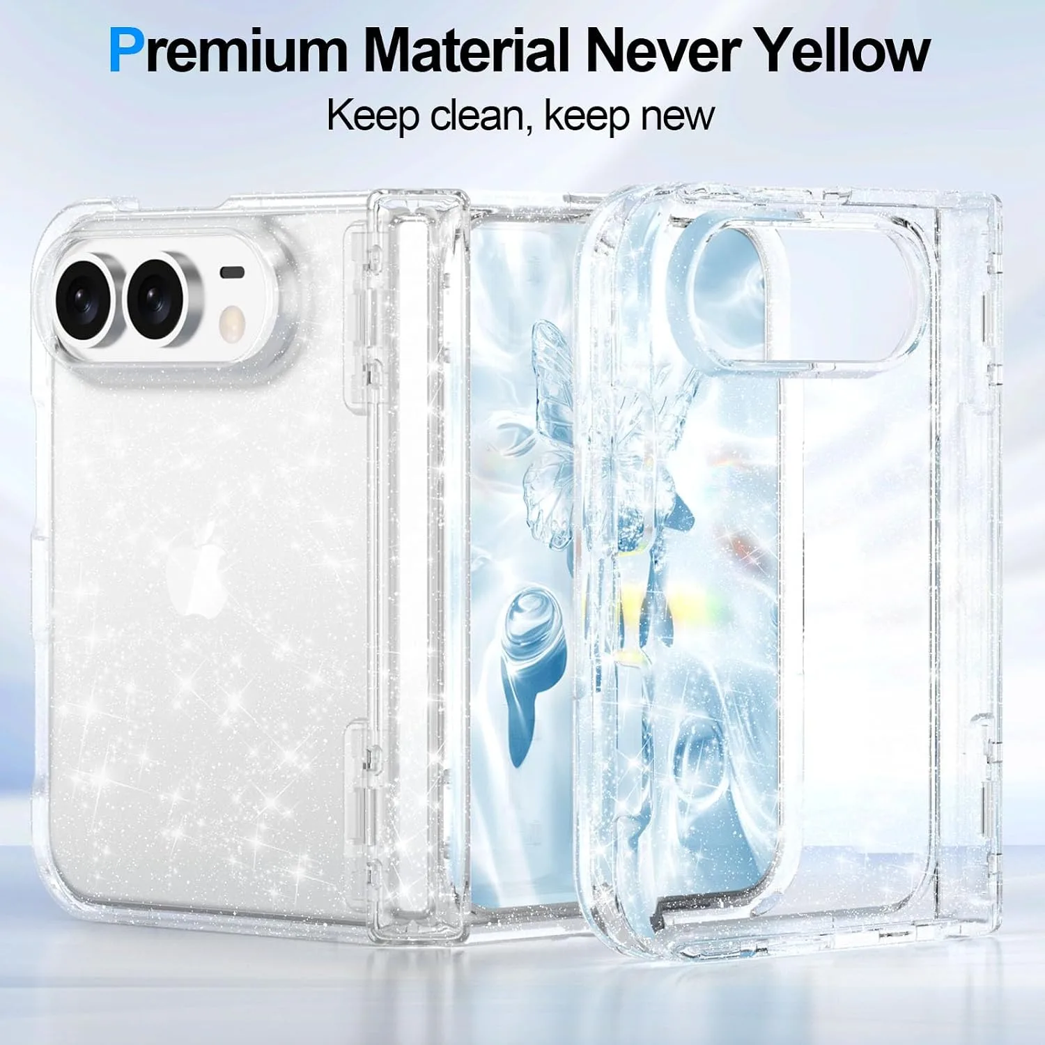 For iPhone Duo Case Clear Sparkle with Hinge Protection Clear Glitter