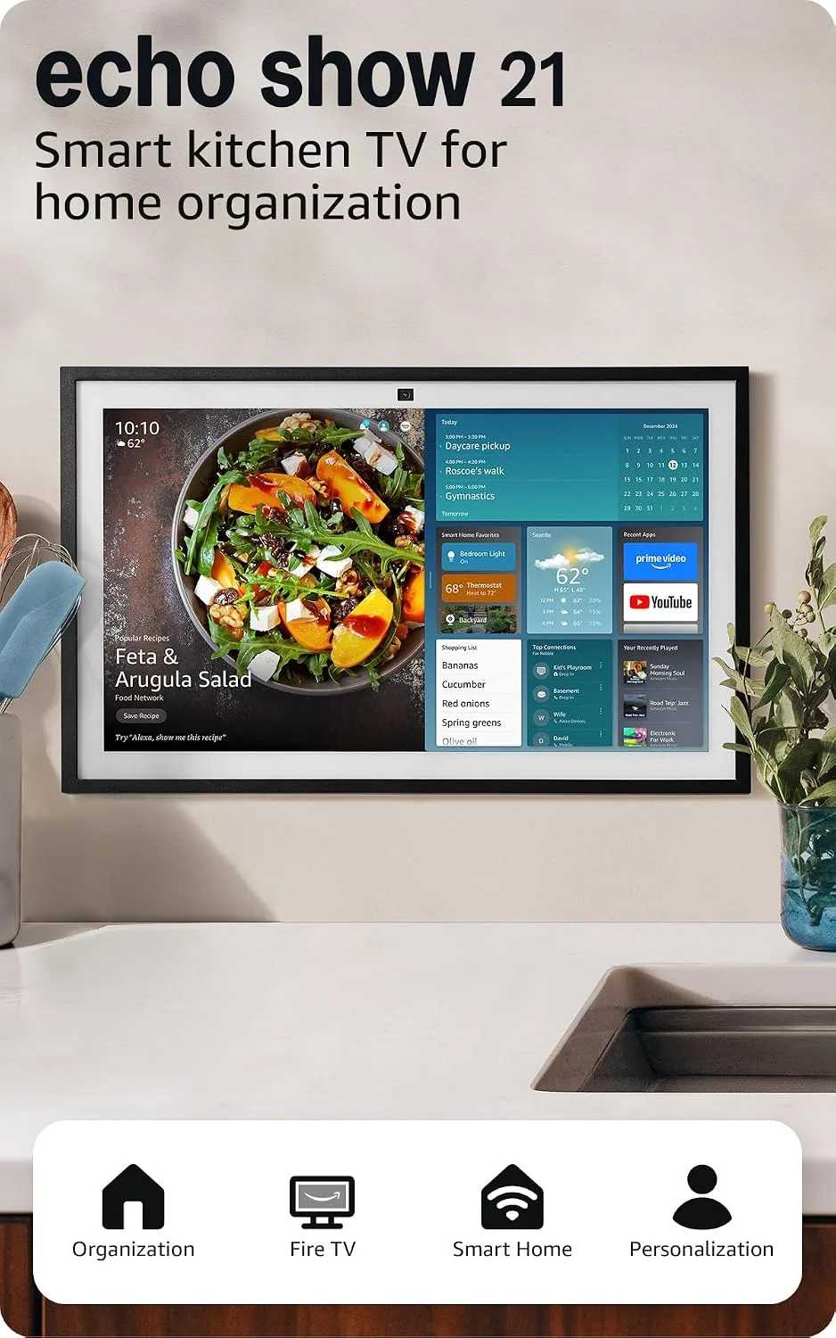 Echo & Alexa Amazon Echo Show 21 (newest model), Full HD 21" kitchen hub for home organization, with built-in Fire TV, Designed for Alexa+