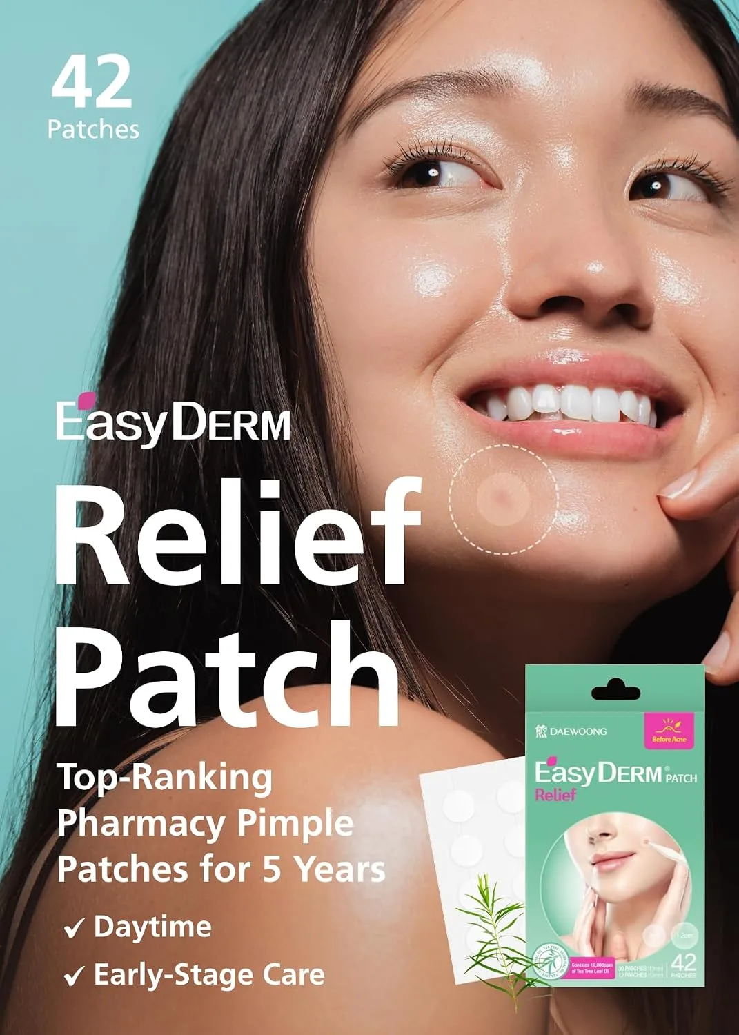 EasyDerm Relief Invisible Pimple Patch 42ea - Tea Tree Acne Care