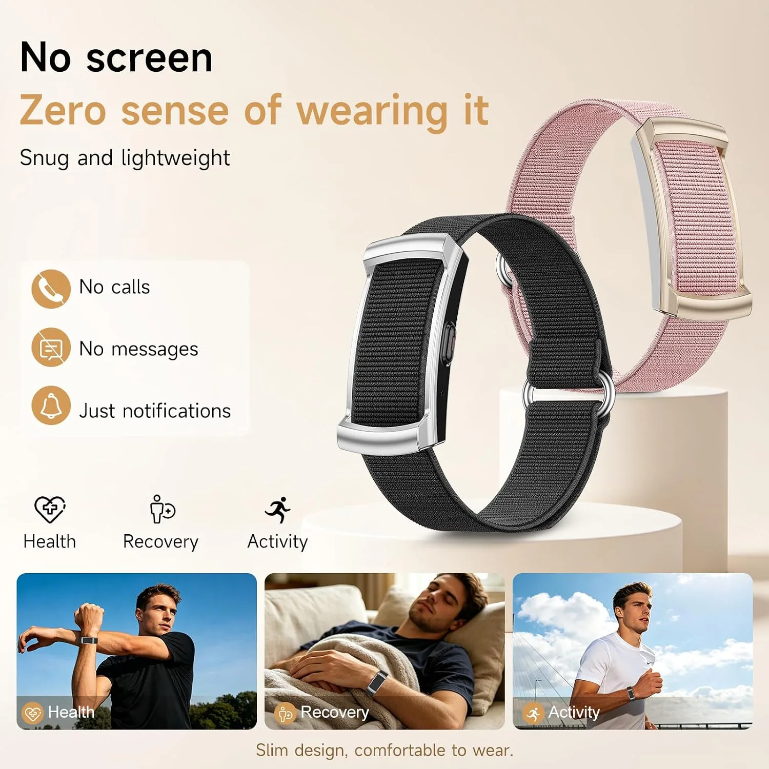 Screenless Fitness Tracker for Men Women, 24/7 Activity Health Tracker