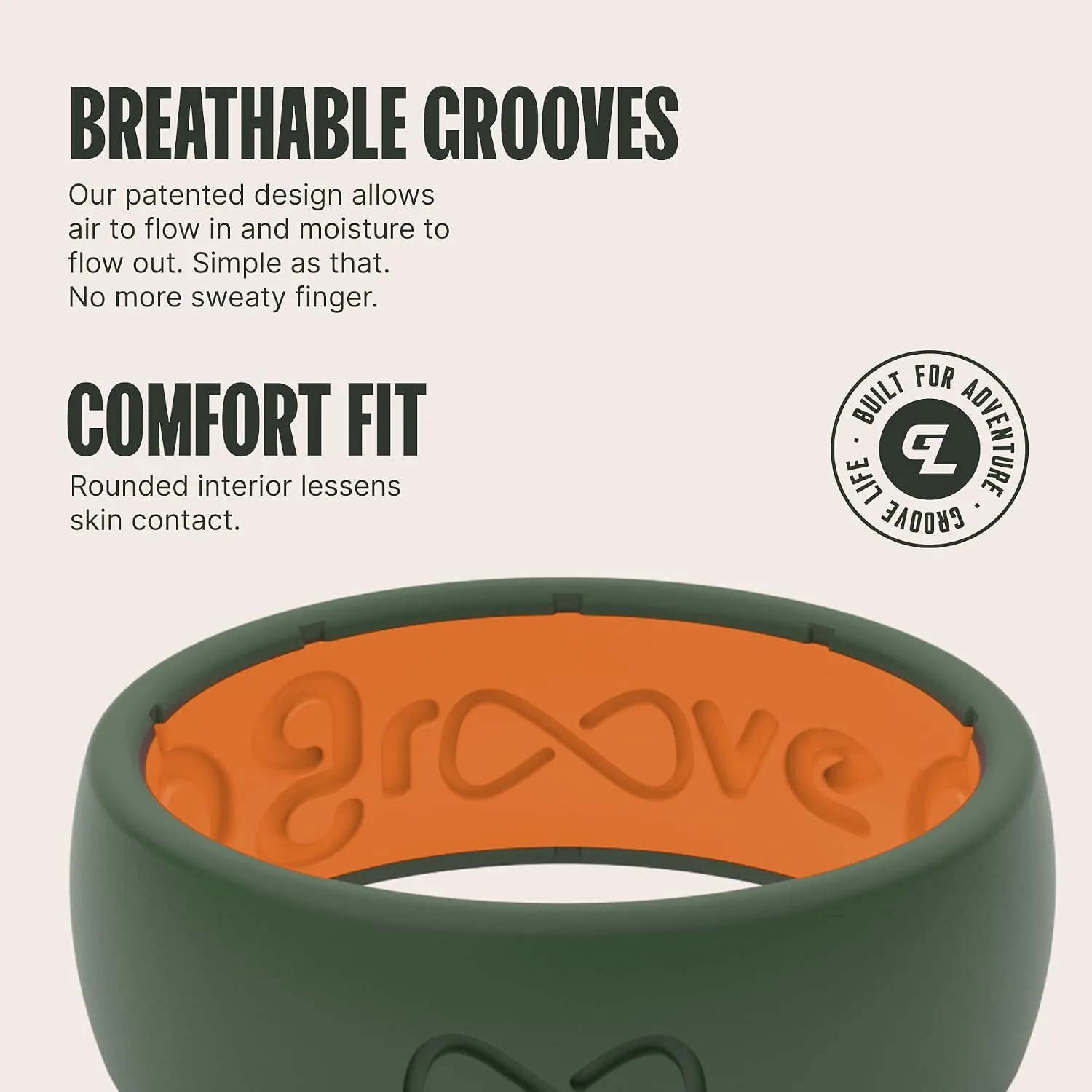 Groove Life Silicone Ring for Men, Breathable Rubber Wedding Band, Flexible