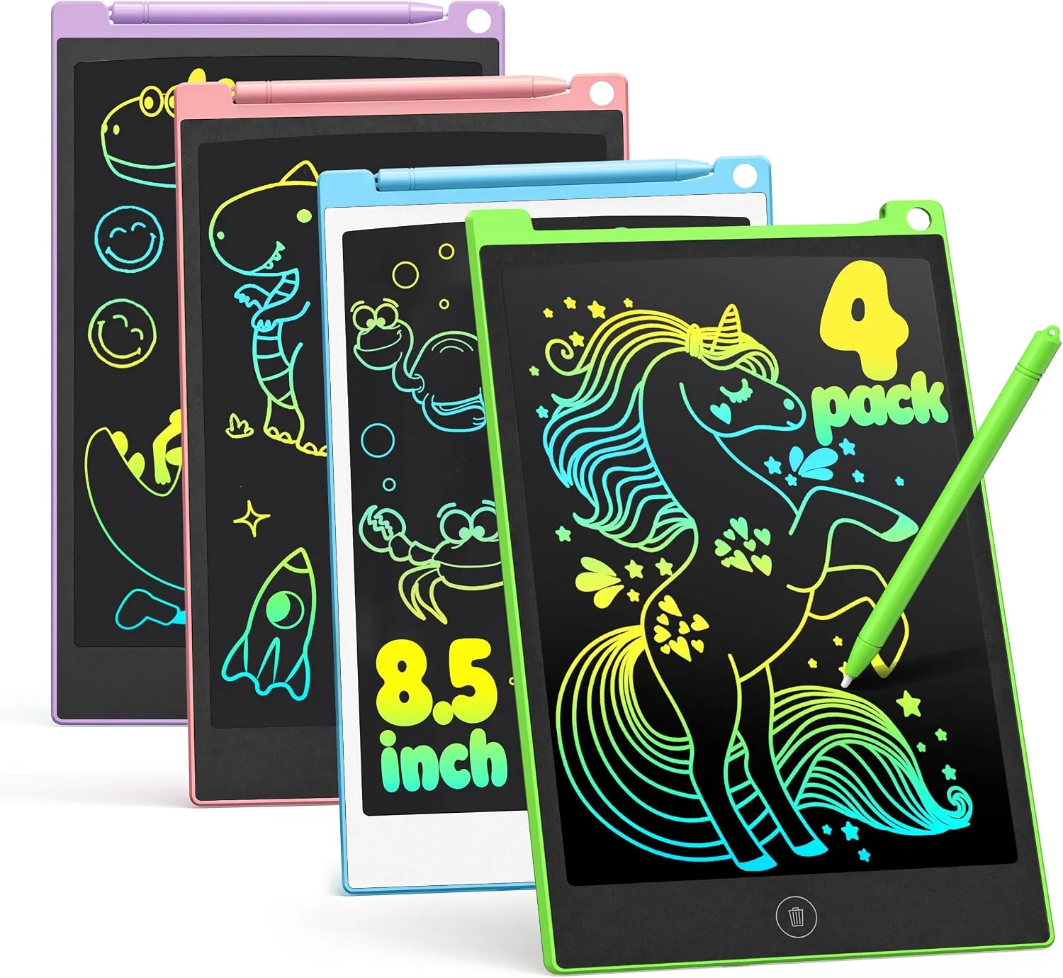 TECJOE 4 Pack LCD Writing Tablet for Kids, 8.5 Inch Toddlers Drawing Tablet