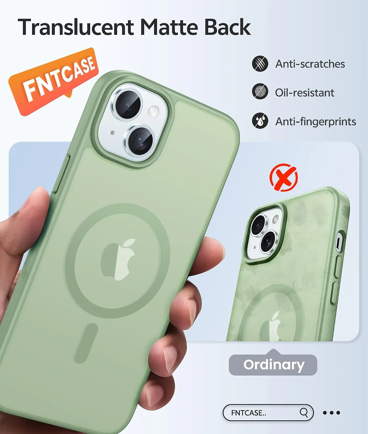 FNTCASE for iPhone 15/14/13 Case, Fit for Magsafe, Light Moss