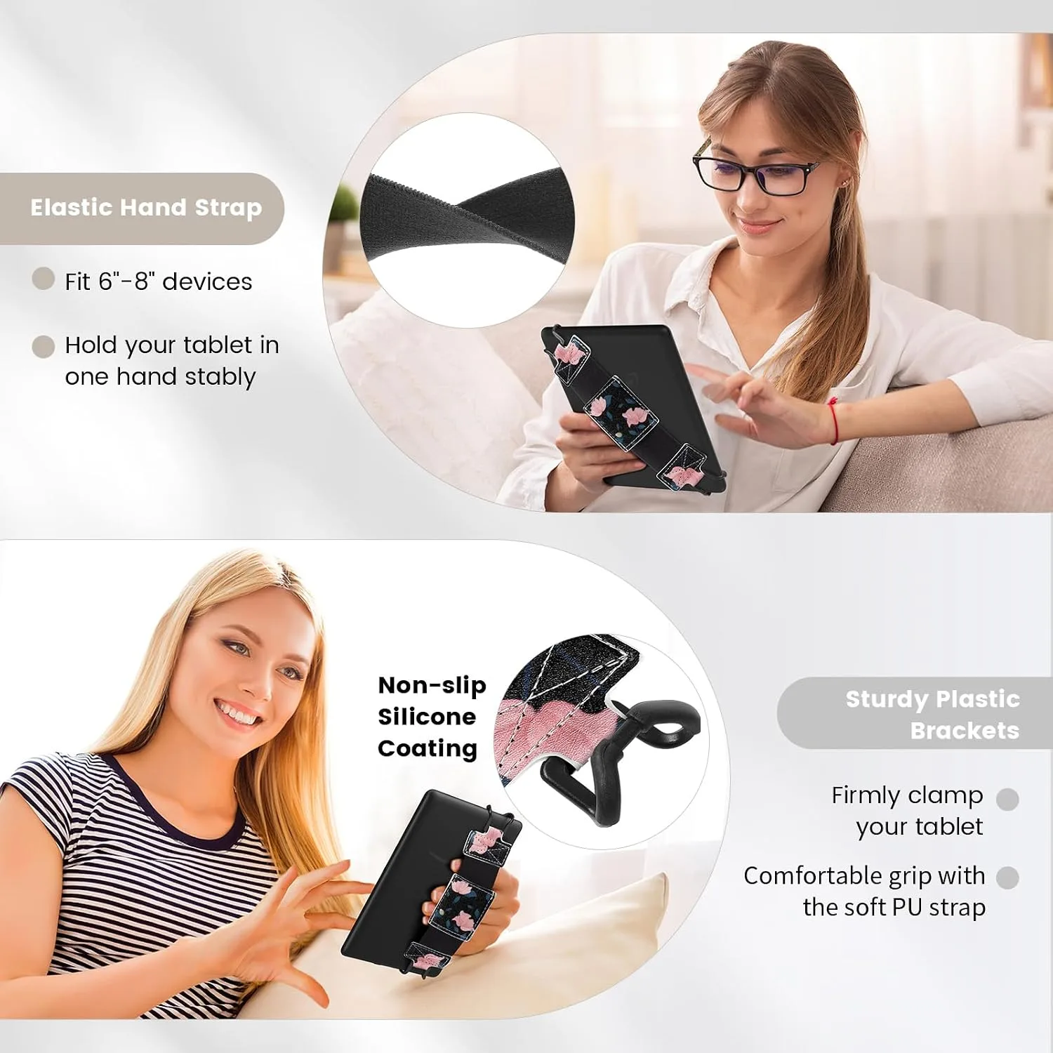 MoKo Soft Hand Strap for 6-8" Kindle eReaders Fire Tablet, Black & Pink