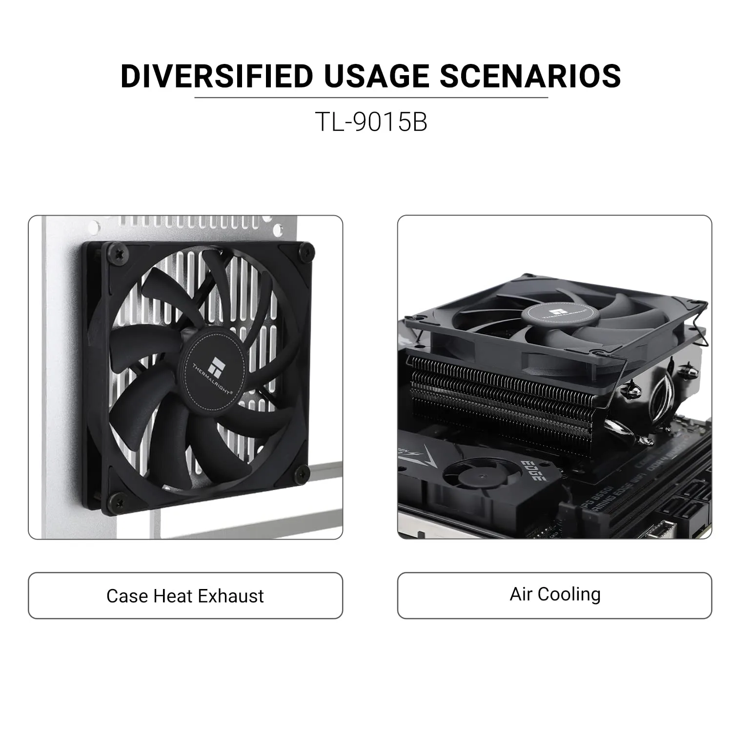 Thermalright TL-9015B CPU Fan, Computer Case Cooling Quiet 4pin PWM PC Fan with 15mm Slimline Cooler, 2700RPM Speed, 92mm CPU Cooling(Black)