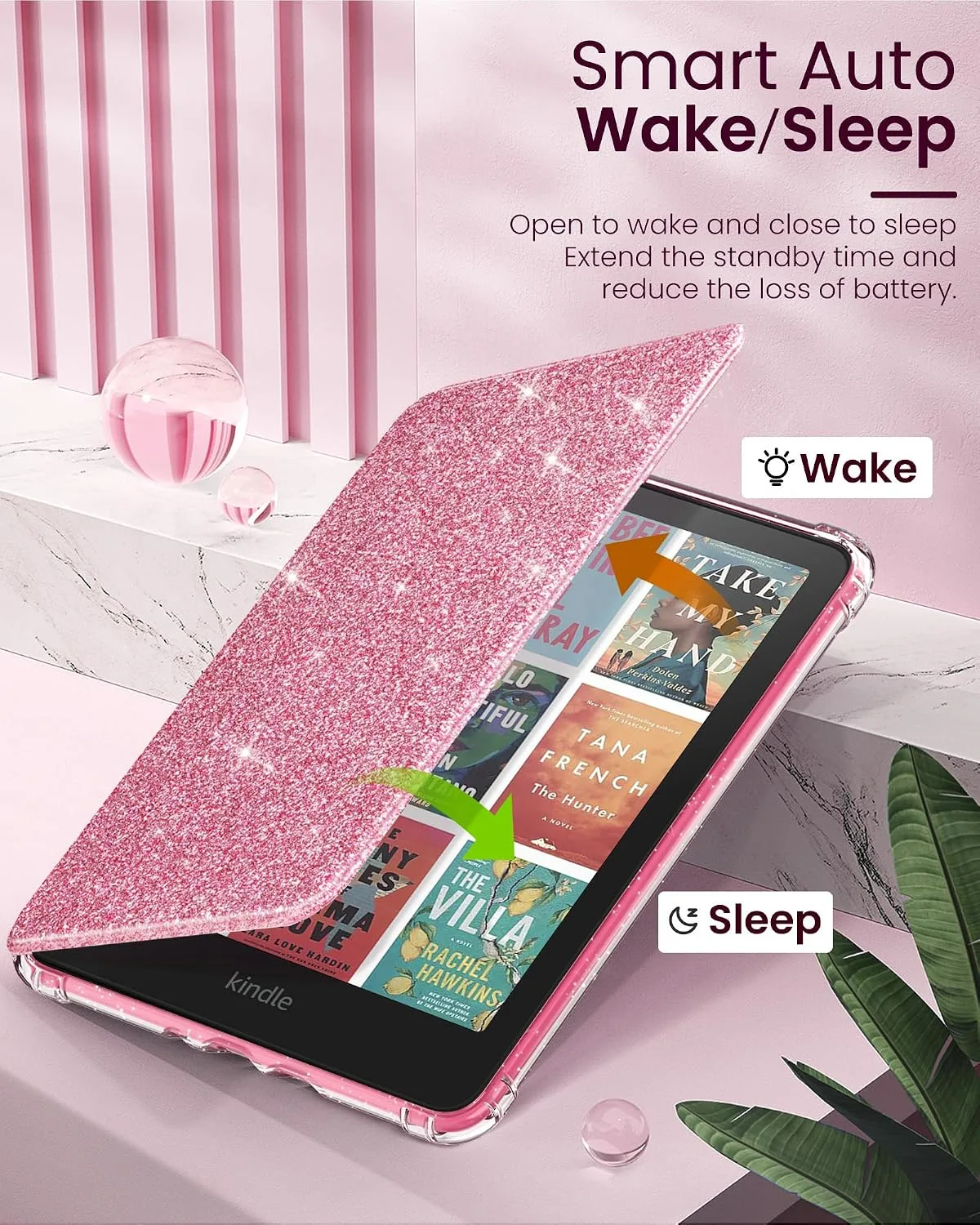 MoKo Case for 7" Kindle Paperwhite 12th Gen & Colorsoft 2024, Glitter Pink