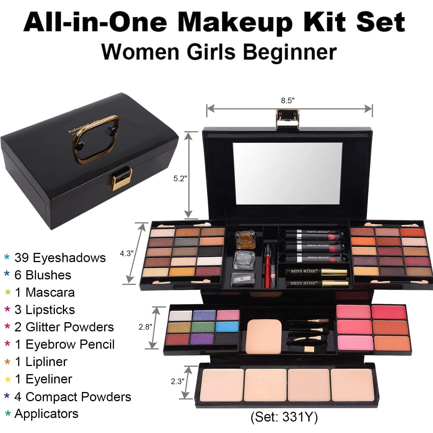 58 colors Professional Makeup Kit for Women, All In One Full Makeup Gift Set for Women Girls Beginner with Eye Shadow Blush, Lipstick, Compact Powder, Mascara, Eyeliner, Lip Liner, Eyebrow Pencil,
