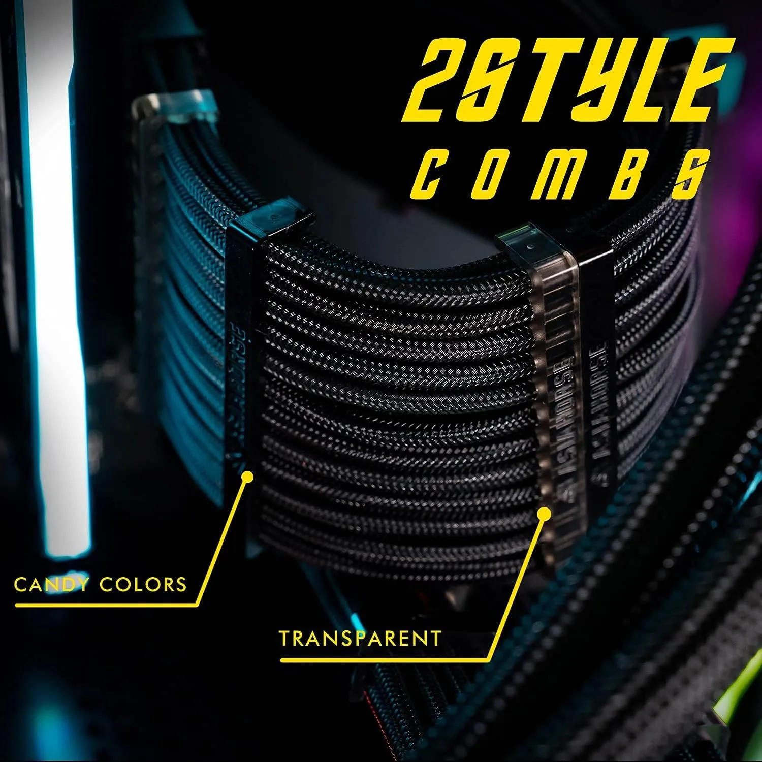 AsiaHorse Upgraded 16AWG PSU Cable Extension Sleeved Custom Mod GPU PC Power Supply Soft Braided Cables with Two Color Comb Kit 24P/8P to 6+2P/8P to 4+4P 30CM