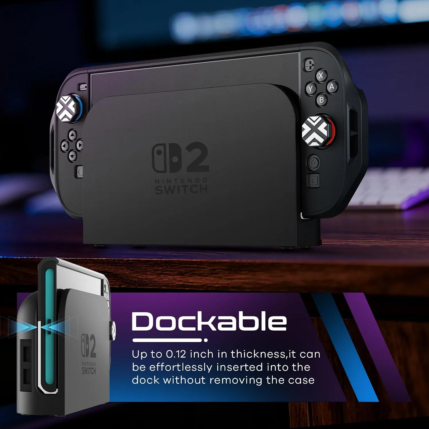 Toladoshop Dockable for Switch 2 Grip Case (2025) Accessories, Armor Slim Military-Grade Protection for Detachable 3PCS Design Joncon Holder with Screen Protectors and Joystick caps, White