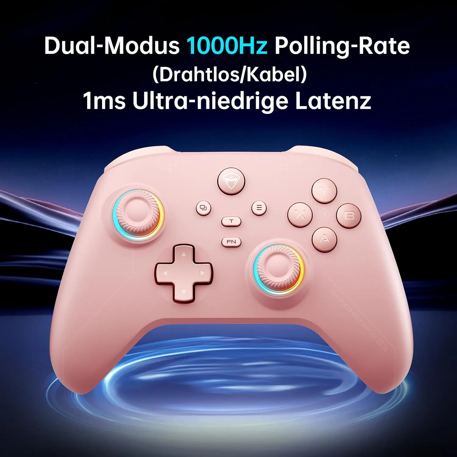 Machenike G3V2 Bluetooth Controller for Pc/Switch/Ios/Android, Hall Effect Joysticks, RGB Lighting Gaming Controller,2 Programmable Buttons,1000mah Battery With Charging Station, Pink