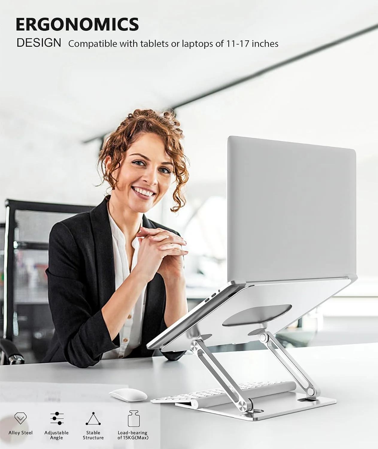BoYata Laptop Stand, Adjustable Multi-Angle Riser, Up to 17 Inches, Silver