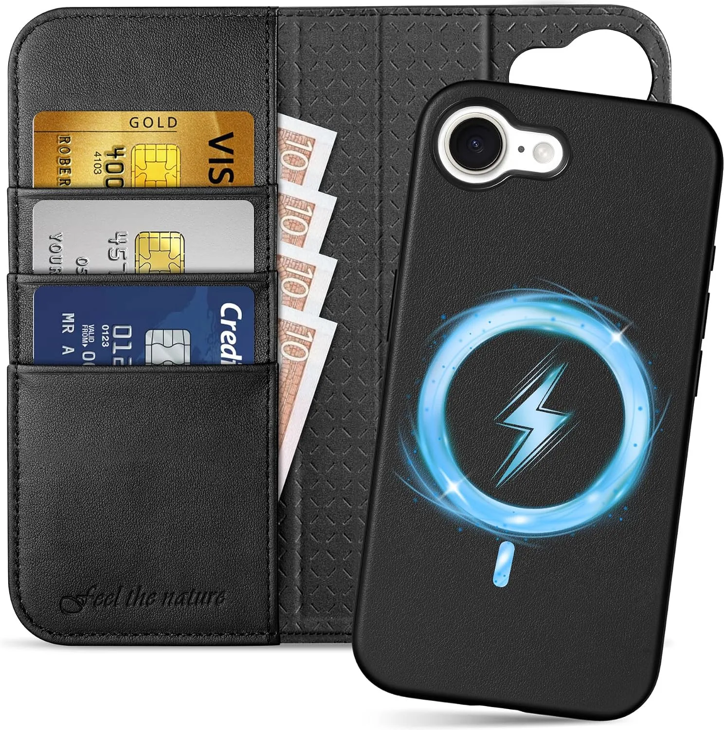 SHIELDON Detachable Genuine Leather Wallet Case for iPhone 17e 6.1", Black