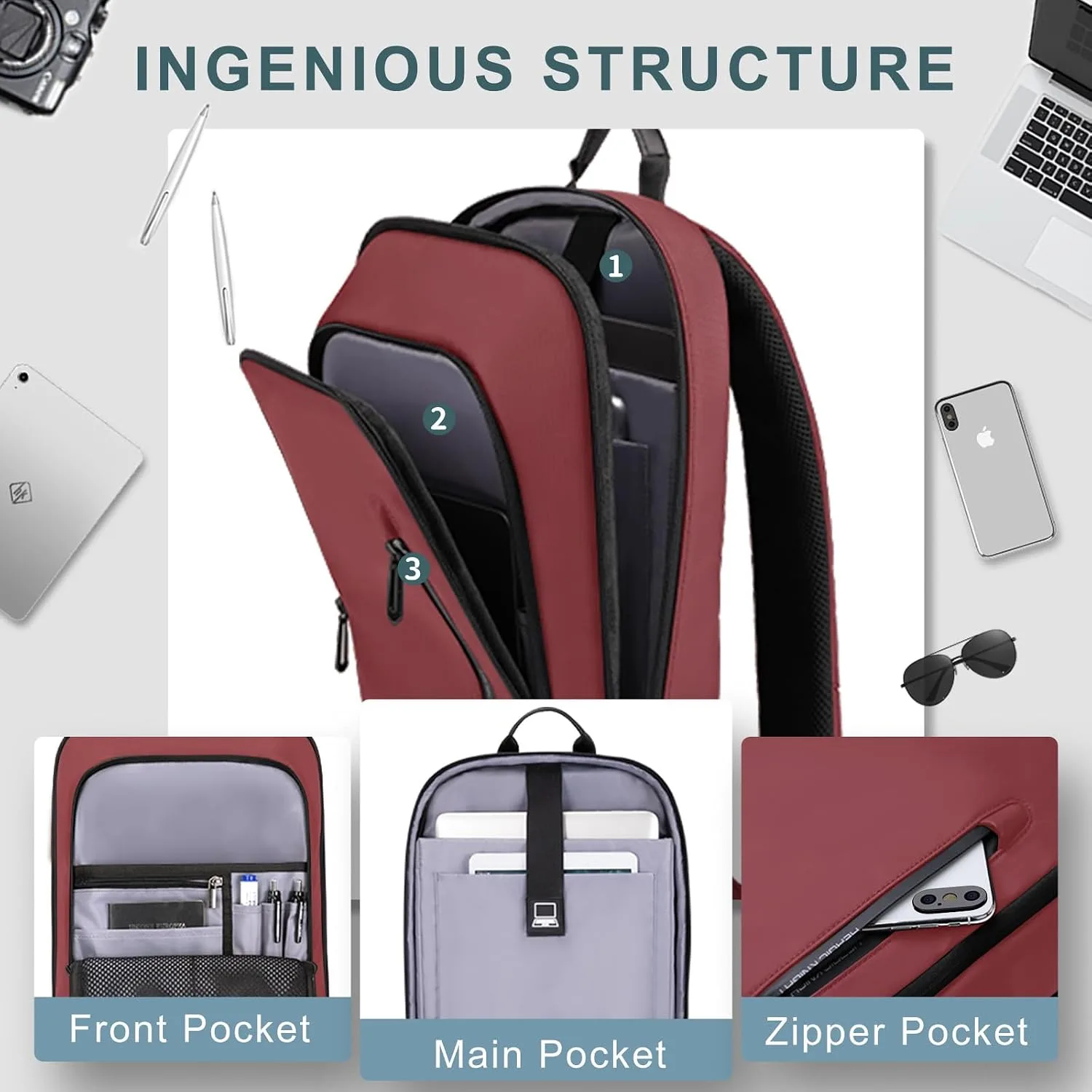 hk Backpack for Men, Business Slim Computer Bag for 17.3 Inch Laptop