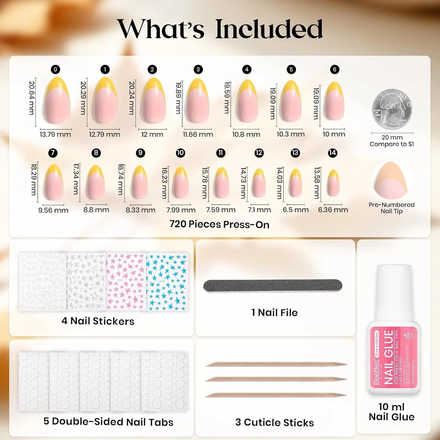 Beetles Short Almond Press On Nails Kit 720PCS, 24-Color Bright Mix
