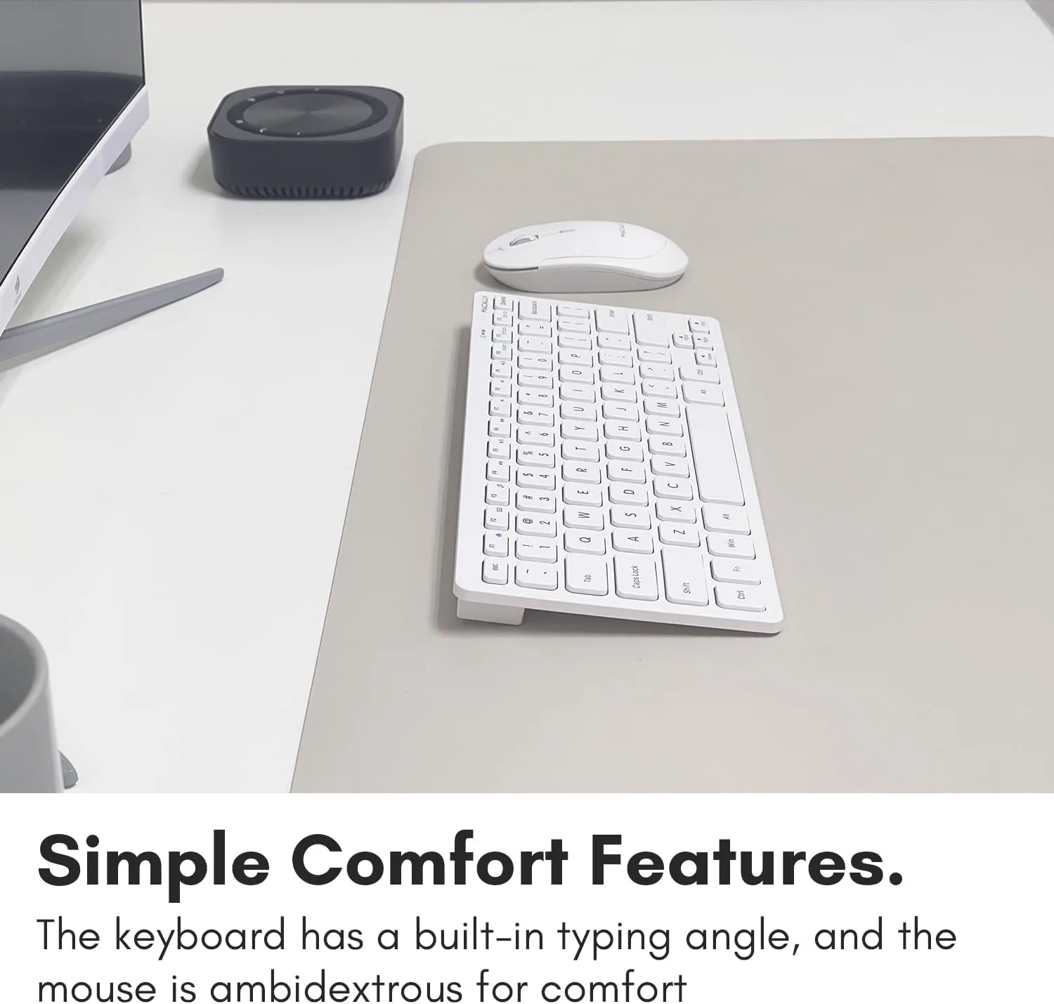 Macally White Wireless Keyboard and Mouse Combo - Quiet Productivity Duo - 2.4G Small Keyboard and Mouse Wireless - 78 Key Quiet Cordless Compact Mouse and Keyboard Combo with Mini Body