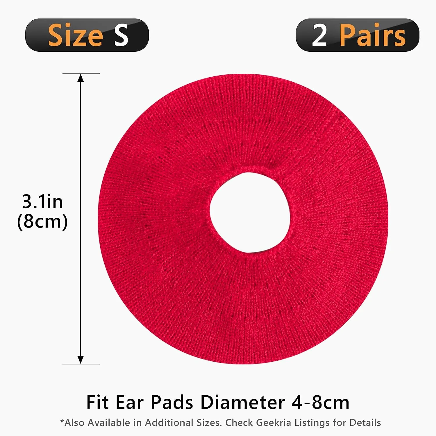 Geekria 2 Pairs Knit Headphones Ear Covers - Product Safety Certified - Washable & Stretchable Sanitary Earcup Protectors for On-Ear Headsets, Sweat Pads for Gym, Meeting (Size S/Red)