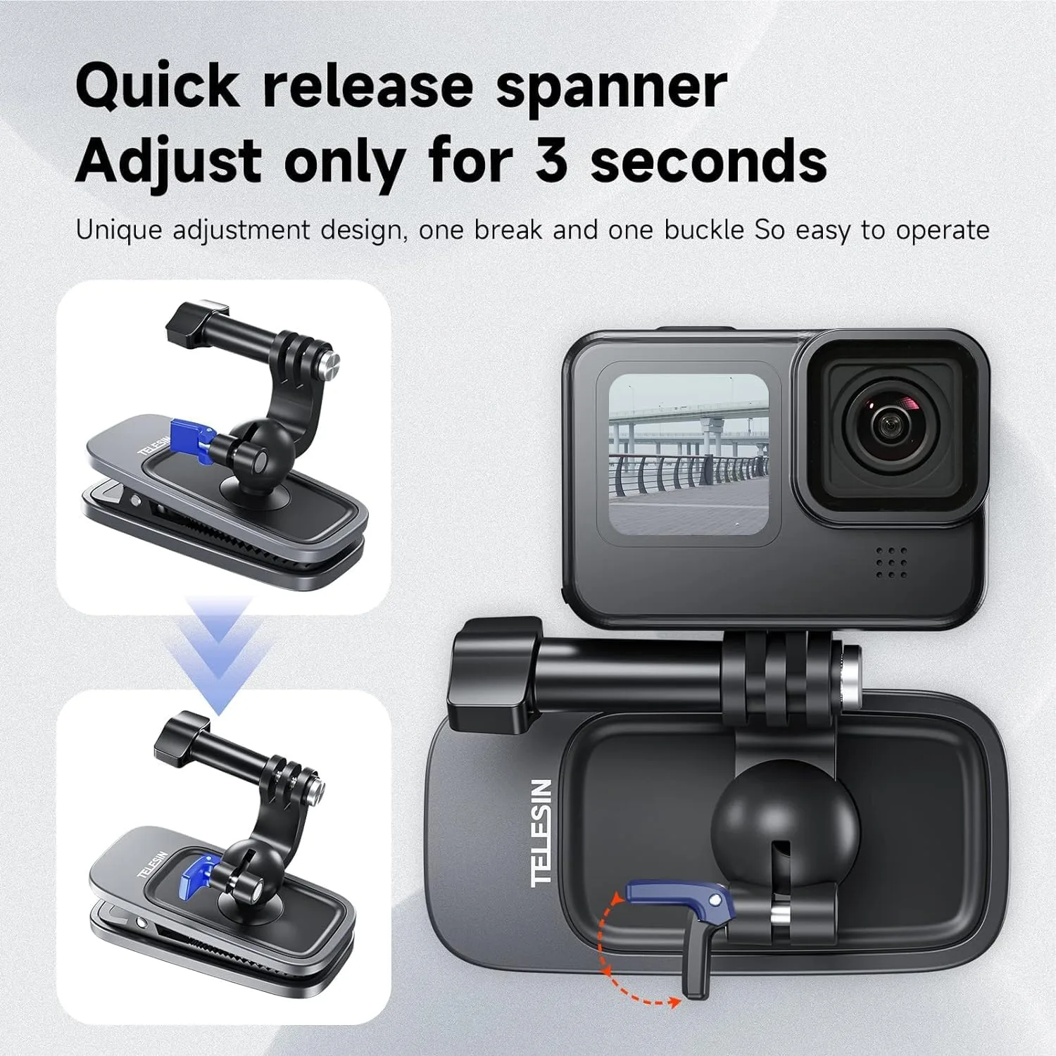TELESIN 360° Magnetic Backpack Clip Mount for Action Cameras and Phones