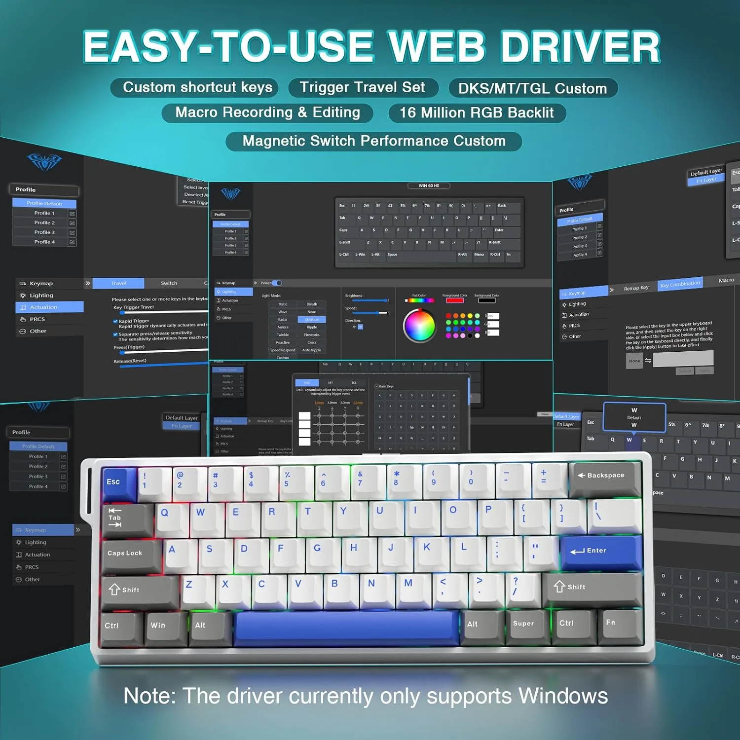 AULA WIN60 HE MAX - 60% Mechanical Gaming Keyboard Wired, Hall Effect Magnetic Switches Hot Swappable, Adjustable Actuation Rapid Trigger Mode, 8000 Hz Polling Rate, 60 Percent Keyboard Compact Design