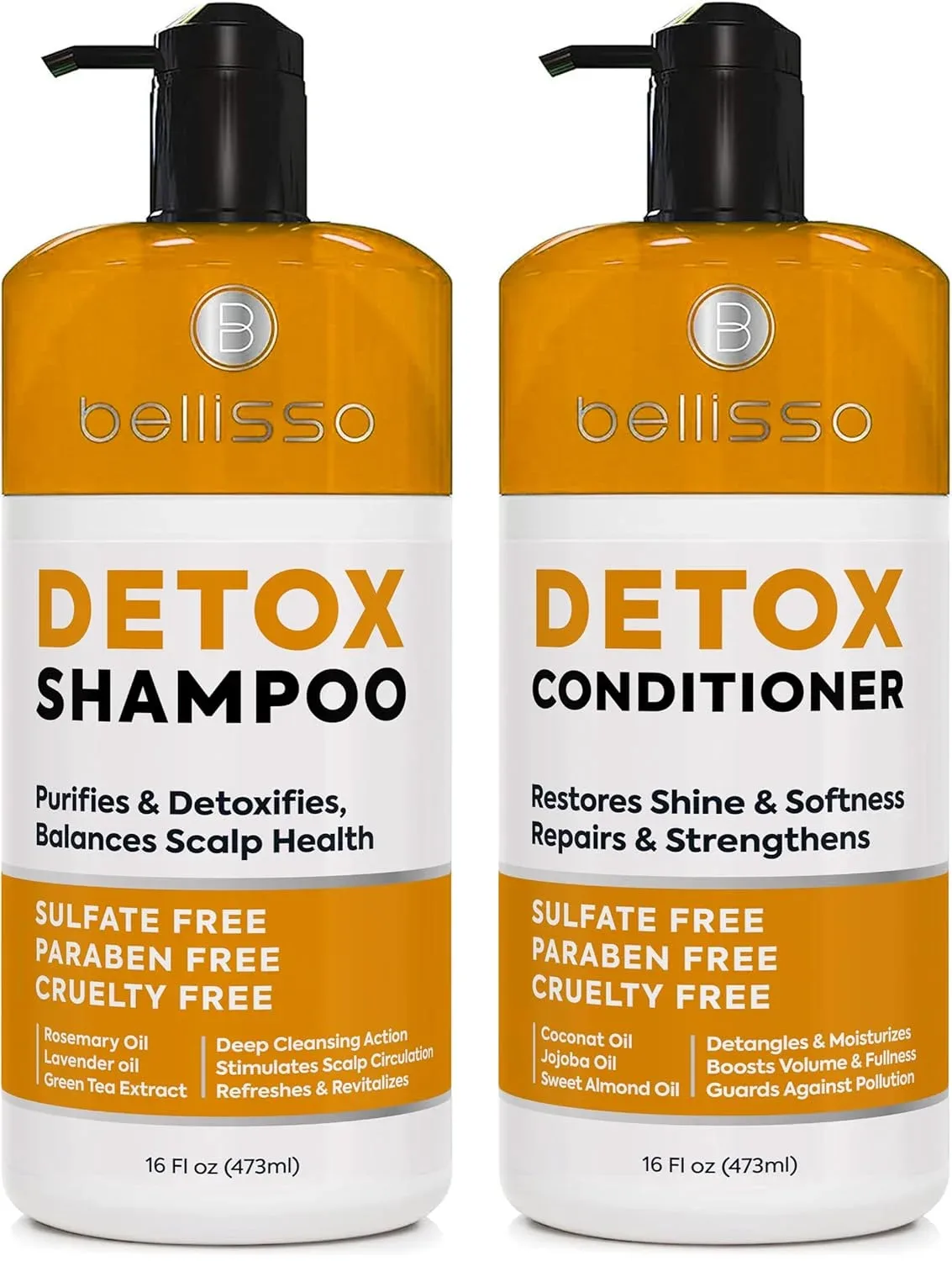 Set Detox Shampoo and Conditioner Bellisso con Carbón de Bambú y Aceite de Romero