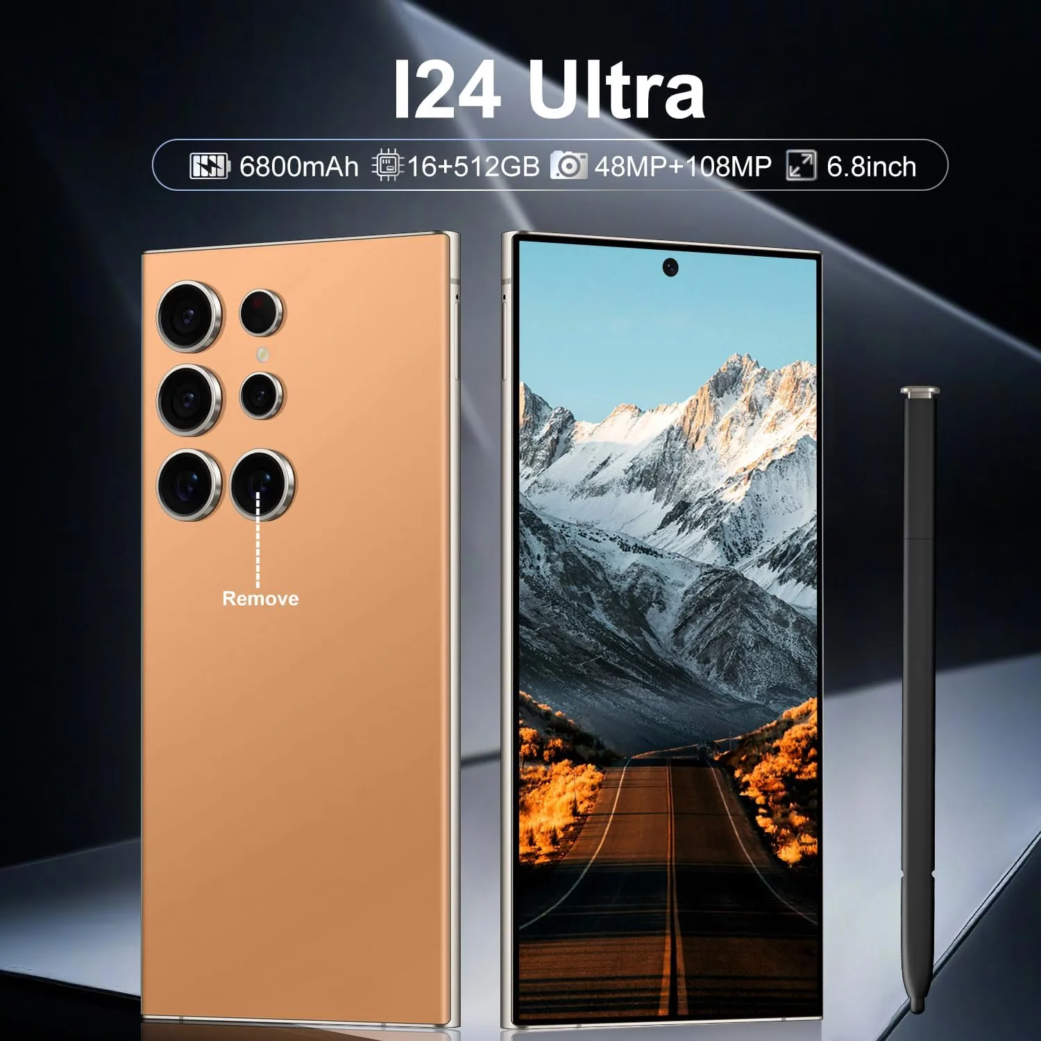 Huness I24 Ultra Unlocked Phone,Built in Pen The Phone,Smartphone Battery 6800mAh 6.8" HD Screen,Android 14 16+512GB with 128GB Memory Card Cell Phone,5G/Face ID/Fingerprint Lock/GPS (Orange, 16+512)