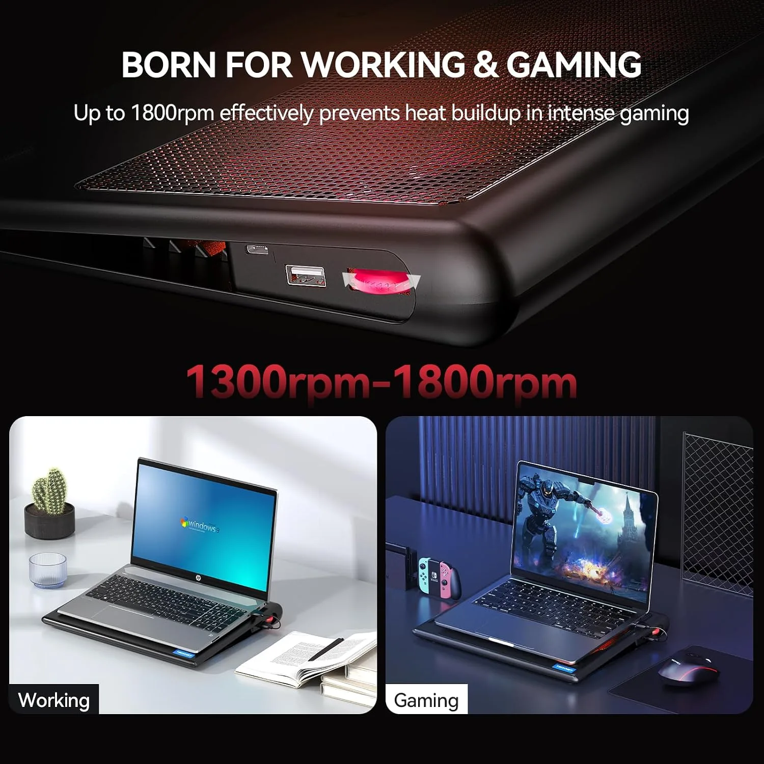 TECKNET Laptop Cooling Pad - 12"-15.6" Laptop Cooler with Quiet Cooling Fan