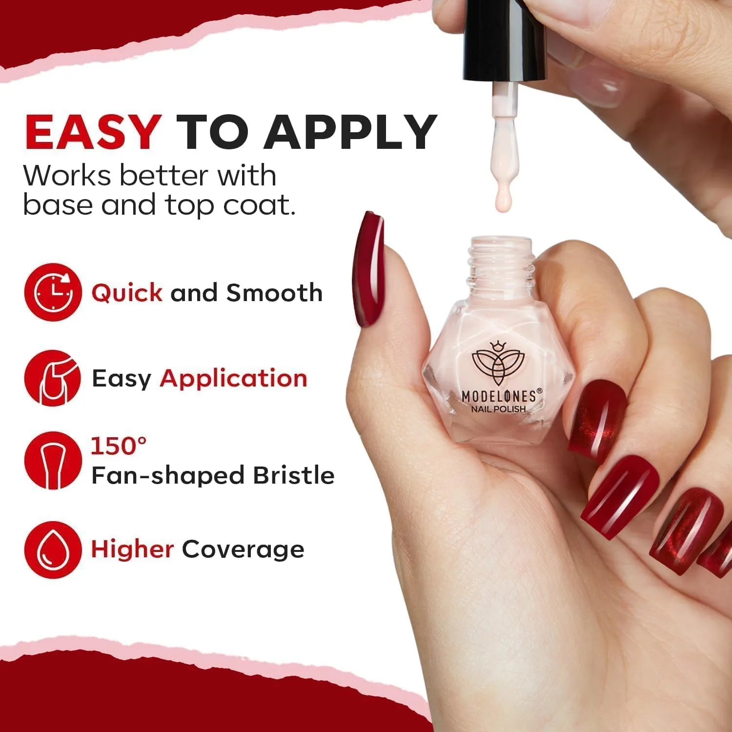 modelones Pink Nail Polish, 6 Colors Red Cat Eye Quick Dry Nail Polish Set