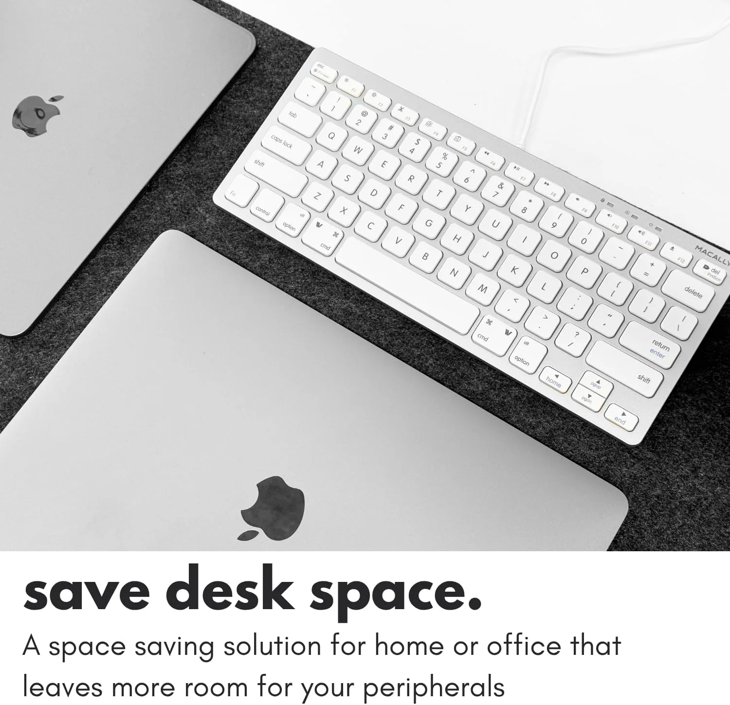 Macally Small Wired Keyboard for Mac and Windows - 78 Scissor Switch Keys Compatible Apple Keyboard - USB Mini Keyboard that Saves Space and Looks Great - Plug and Play Wired Mac Keyboard - Aluminum