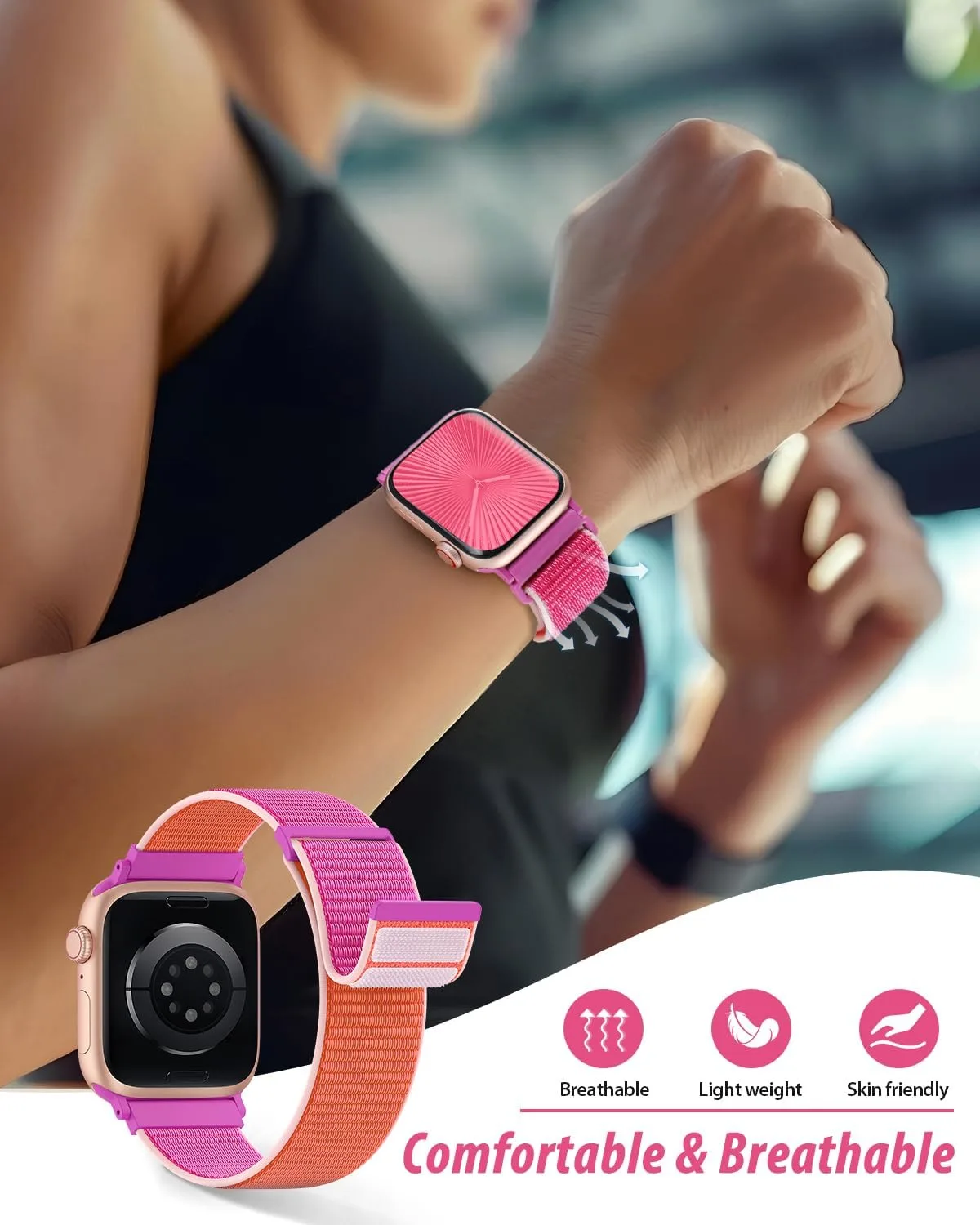 Nylon Loop Sport Band Compatible with Apple Watch Bands 38mm 40mm 41mm 42mm for Women Men, iWatch Wrist Straps for Se, Series 12 11 10 9 8 7, Breathable, Soft Band Ideal for Outdoor